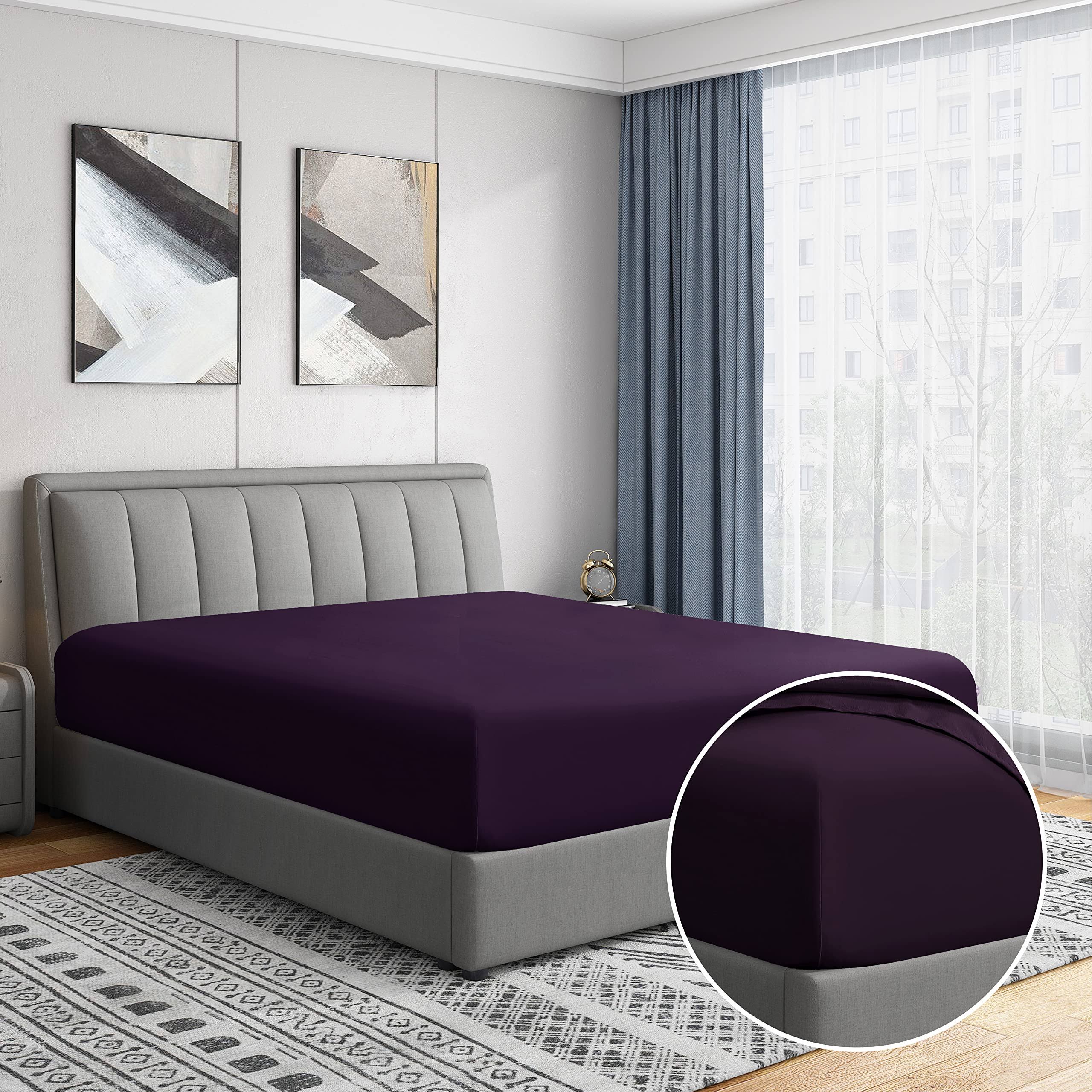 Swift Home Microfiber Fitted Sheet, Purple, King