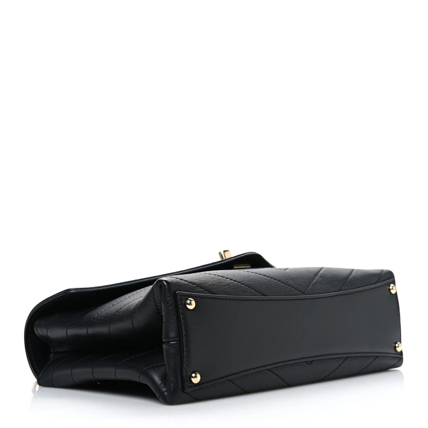 Lambskin Chevron Stitched Medium Envelope Flap Black