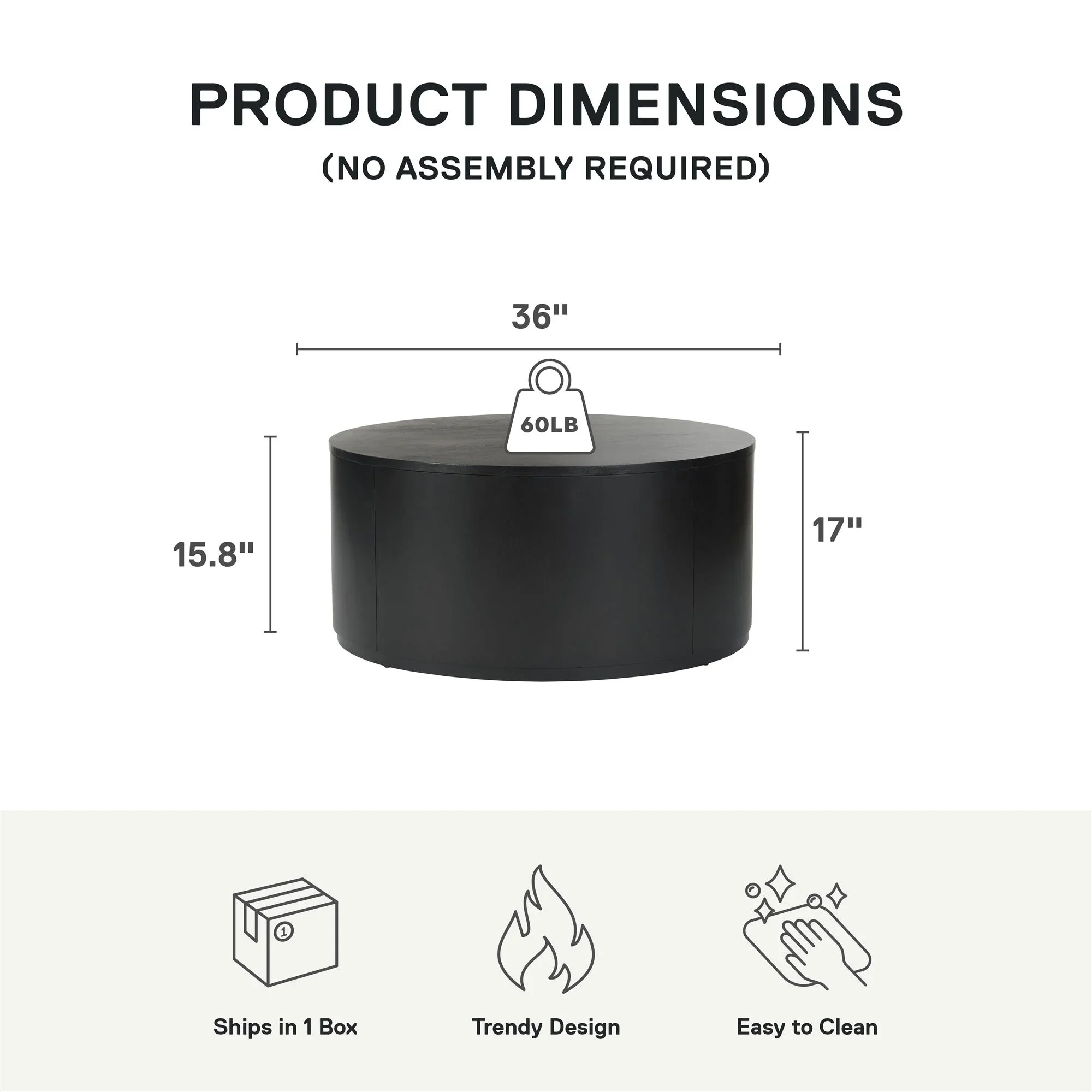 Better Homes & Gardens Miller Drum Coffee Table, Black