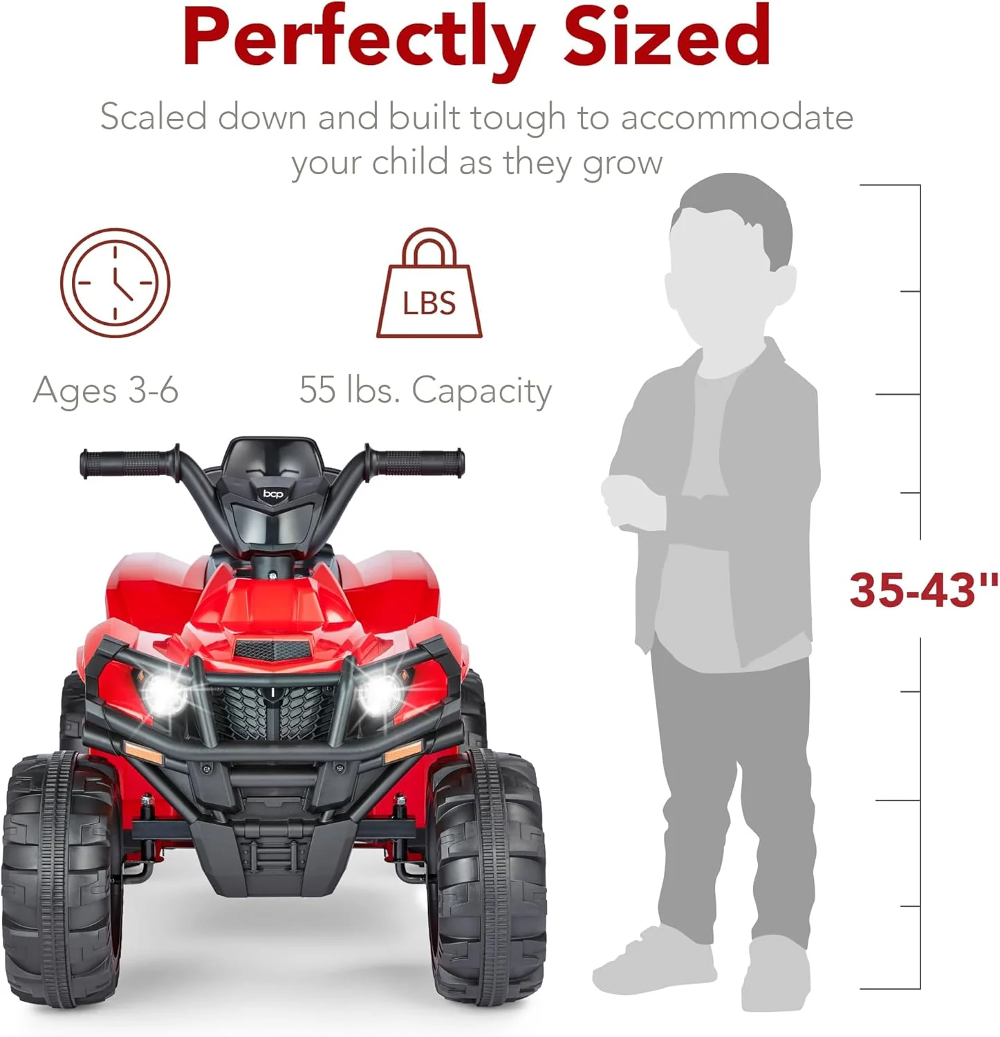 Quad électrique 12 V pour enfants Best Choice Products, véhicule tout-terrain à 4 roues avec audio Bluetooth, vitesse maximale de 3,9 km/h, pneus à crampons, phares LED et radio.