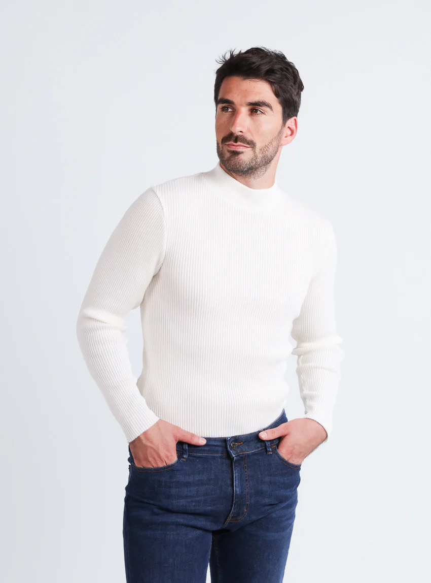 Pull homme 100% laine mérinos Blanc Naturel