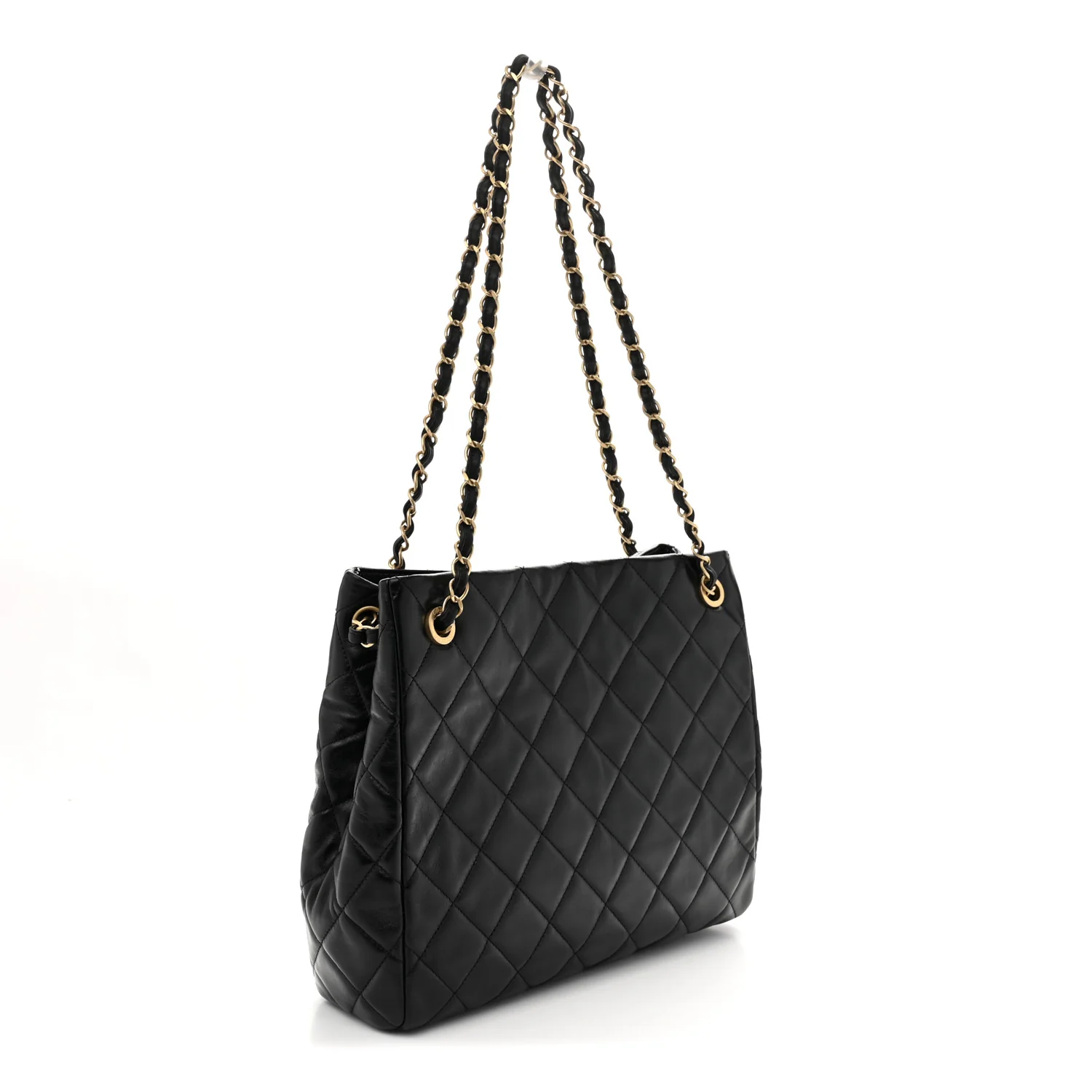 Shiny Calfskin Quilted Fancy Jewel Tote Bag Black