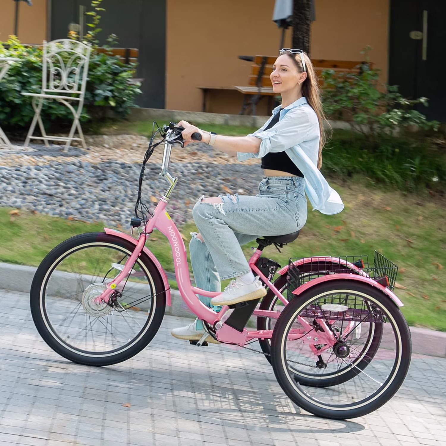 24" 26" Electric Tricycles, 36V 10Ah 350W Lithium Battery, 7 Speed E-Trike for Adults with Large Capacity Rear Basket Adjustable Seat(24" Tire 7 Speeds/Cyan) - Image 3