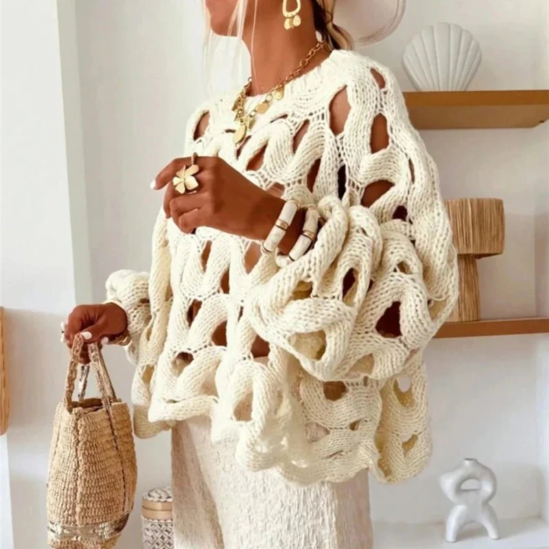 Pull en maille crochet à manches longues pour femme