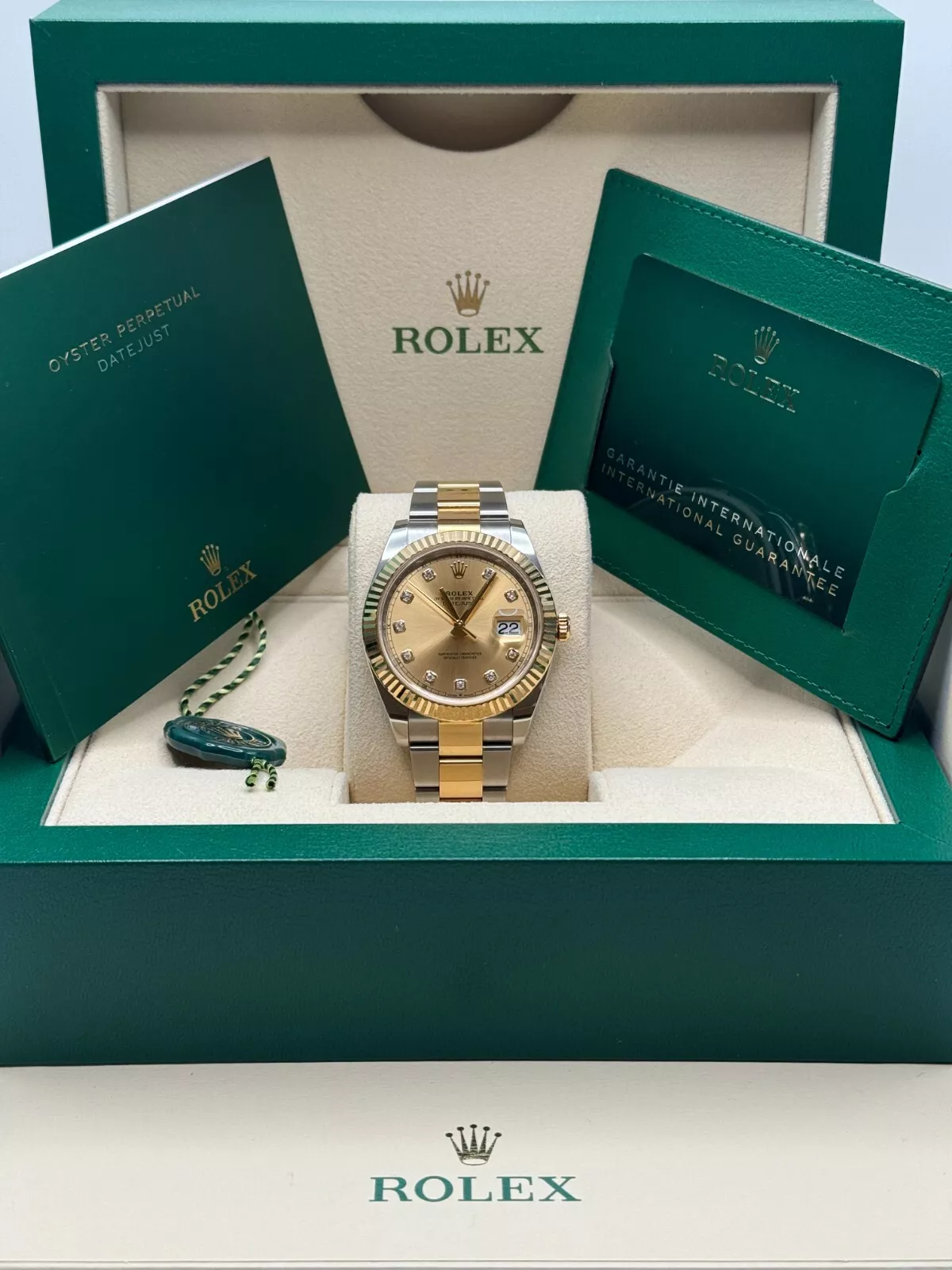 [Super Clone]RLX  Datejust 41mm Two-Tone Yellow Gold Fluted Bezel Champagne Diamond Dial Oyster - 126333