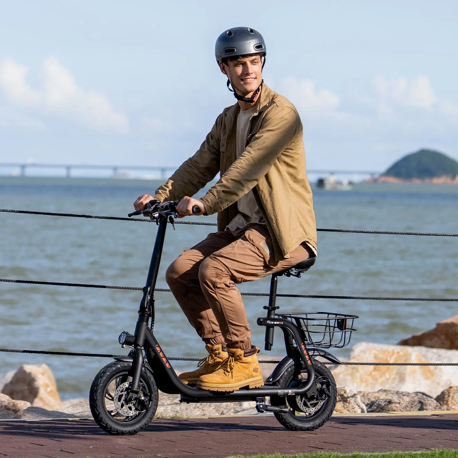 W18S 450W Motor Electric Scooter for Adults with Seat and Carry Basket, 36V 20Miles Range 15.5Mph, 12" Foldable E Scooter for Commuting - Image 5