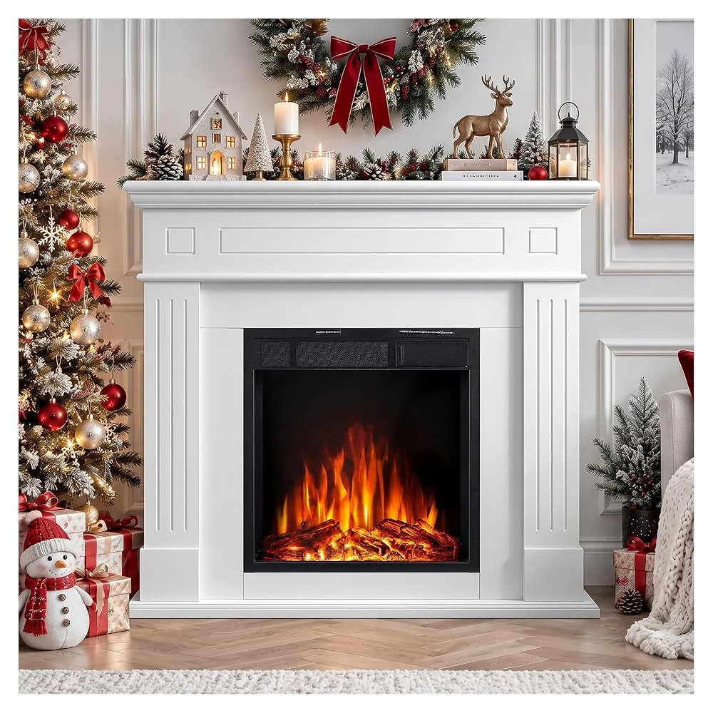 ZAFRO Electric Fireplace with Mantel, Classical white(43inch)