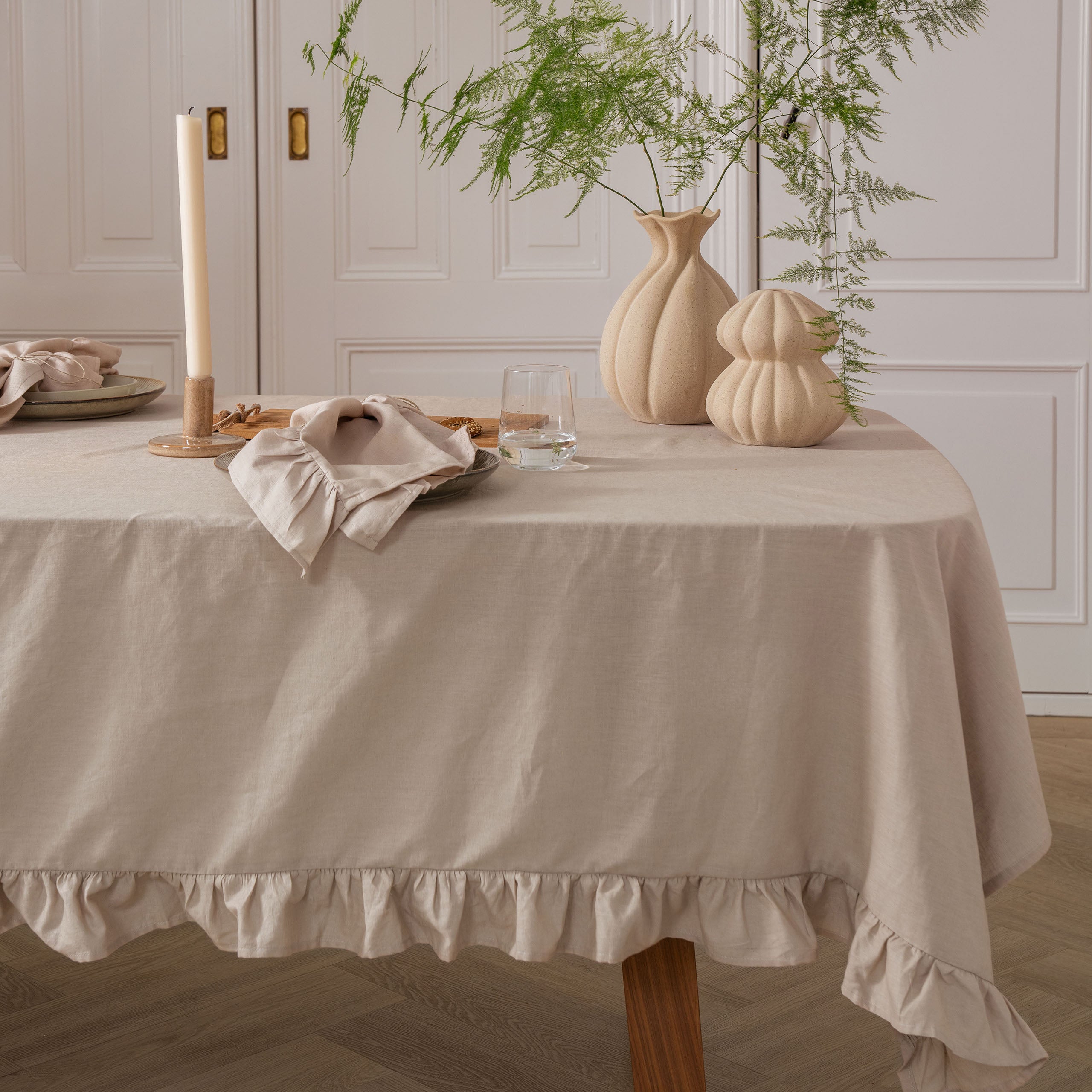 Walra Lovely Linen Ruffles Tafelkleed - Naturel
