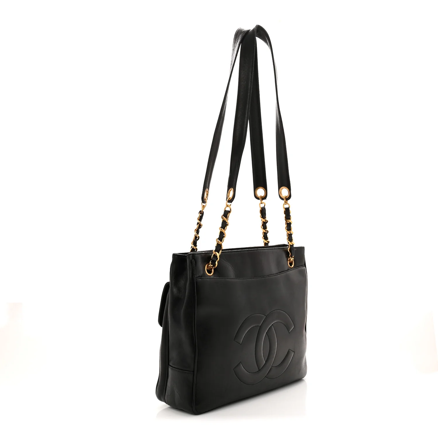 Lambskin CC Flap Shopping Tote Black