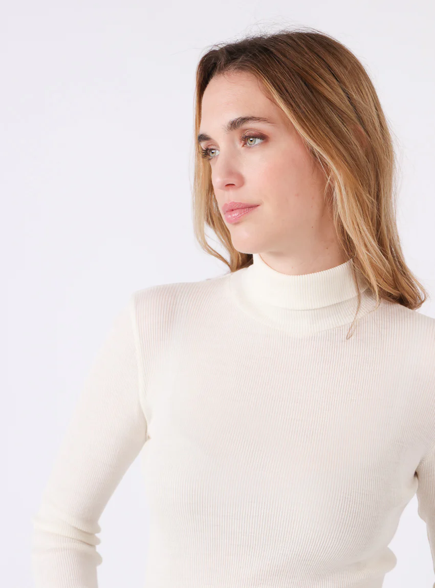 Pull chaussette col roulé laine et soie blanc