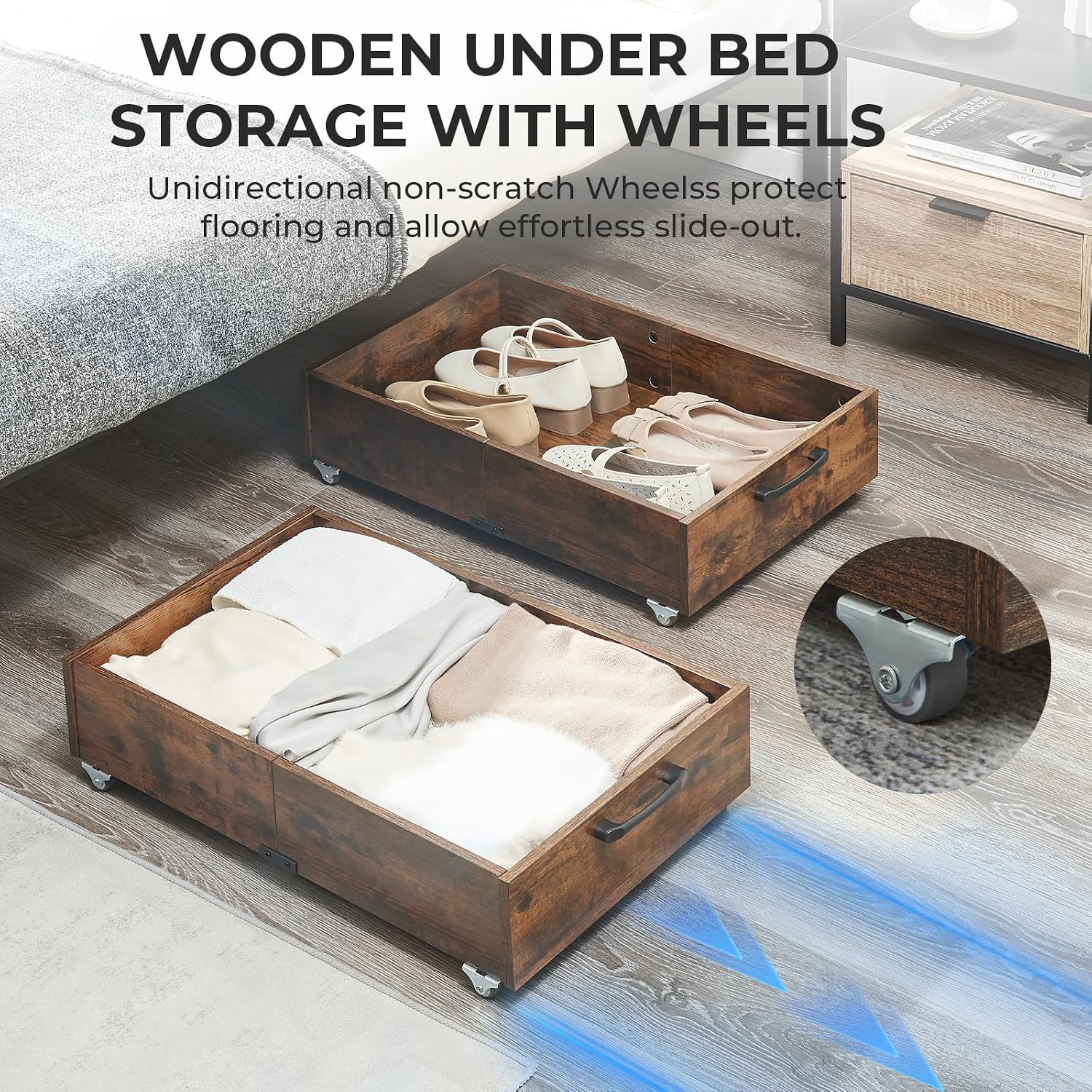 TIOPGHAD 2-Pack Under Bed Storage Drawers Organizer with Wheels, Brown