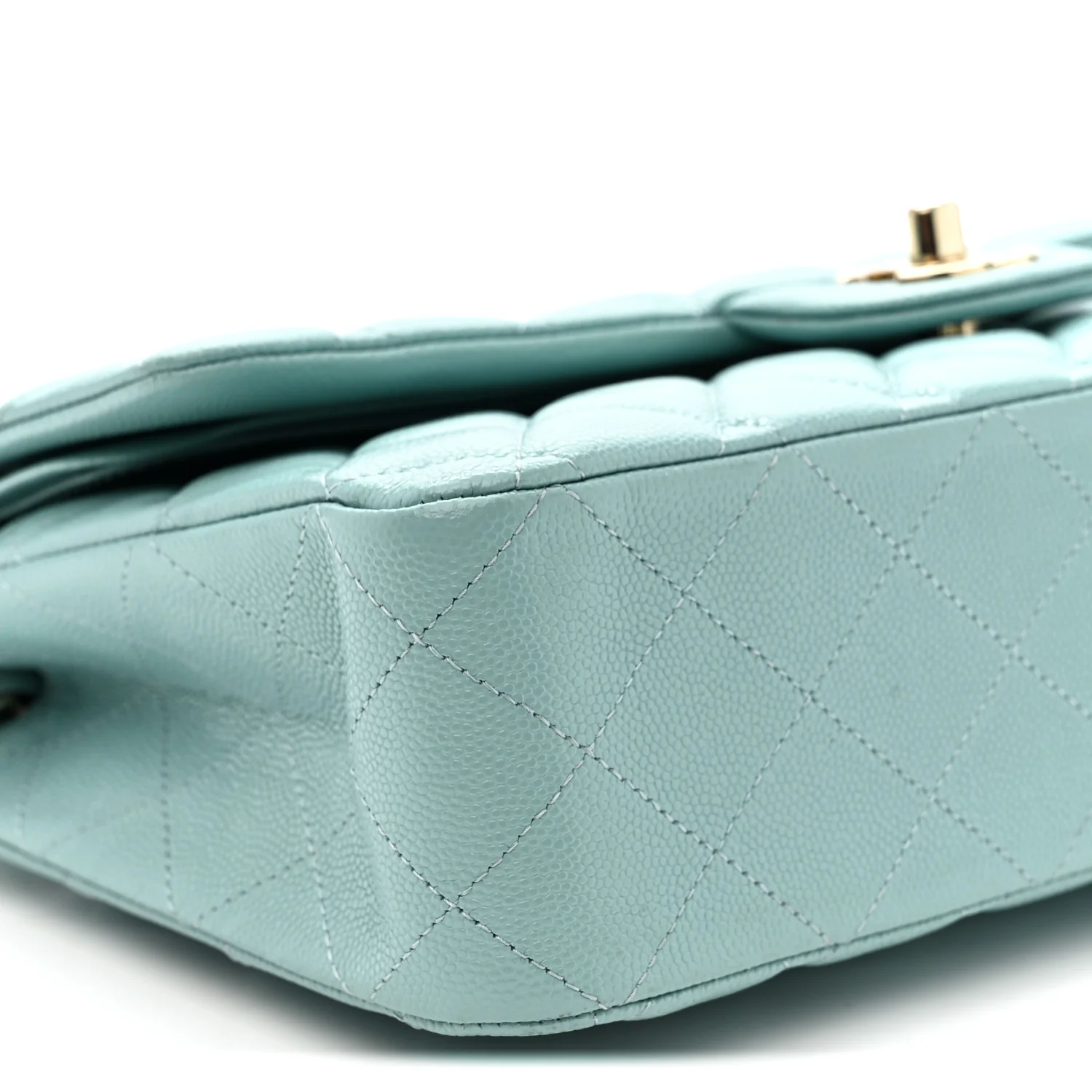 Caviar Quilted Medium Double Flap Light Blue