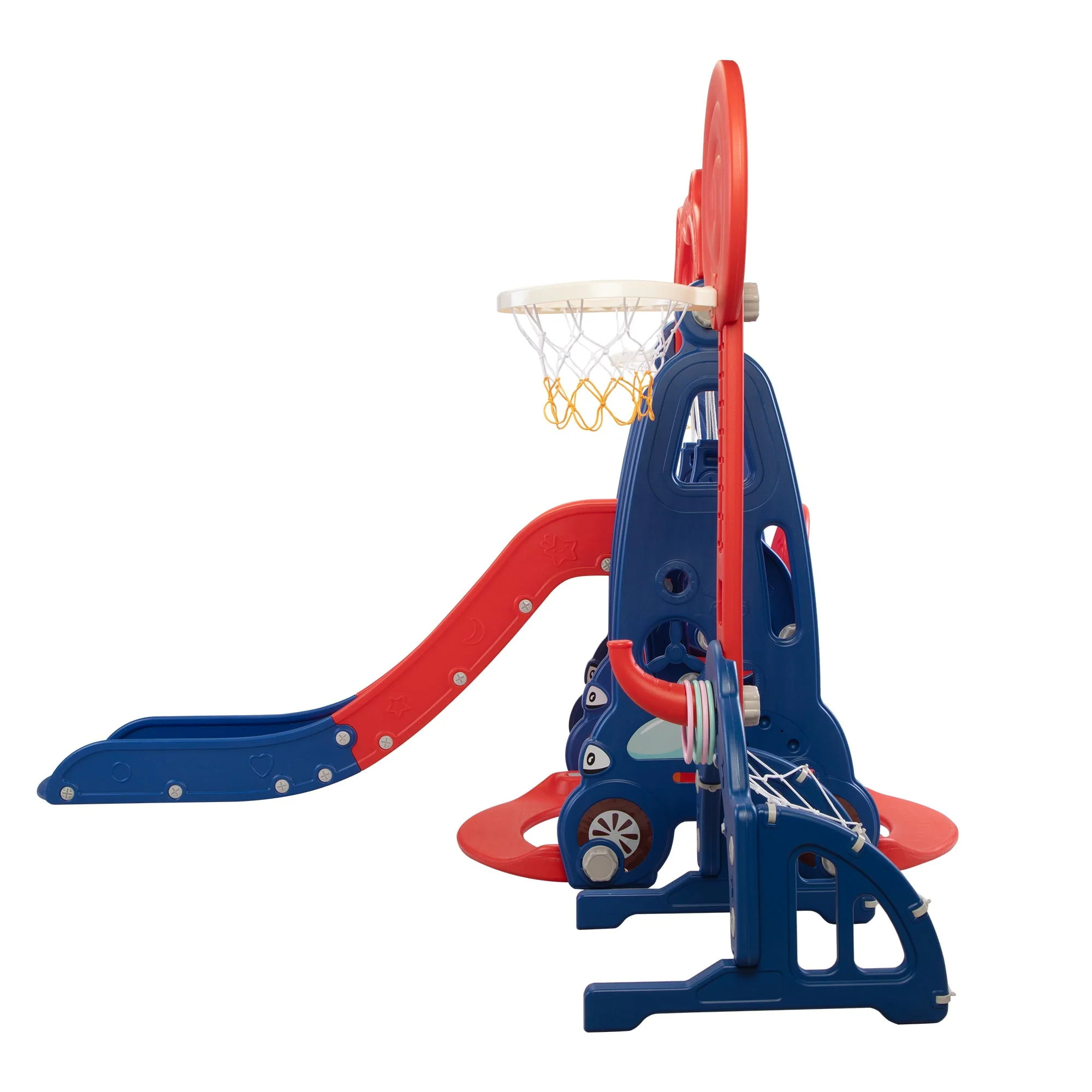 Kids-gift! 5 in 1 Slide and Swing Playing Set, Toddler Extra-Long Slide with 2 Basketball Hoops, Football, Ringtoss, Indoor Outdoor - Image 3