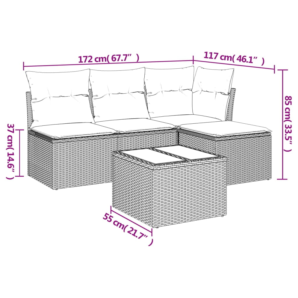 vidaXL Garden Sofa Set Grey PE rattan 5 Piece Modular Garden Sofa Set