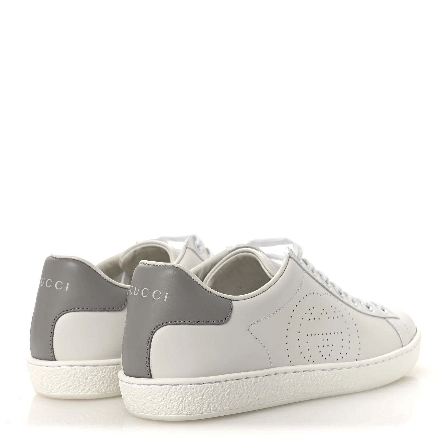 Calfskin Interlocking G Perforated Womens Ace Sneakers 37 White Grey Sky