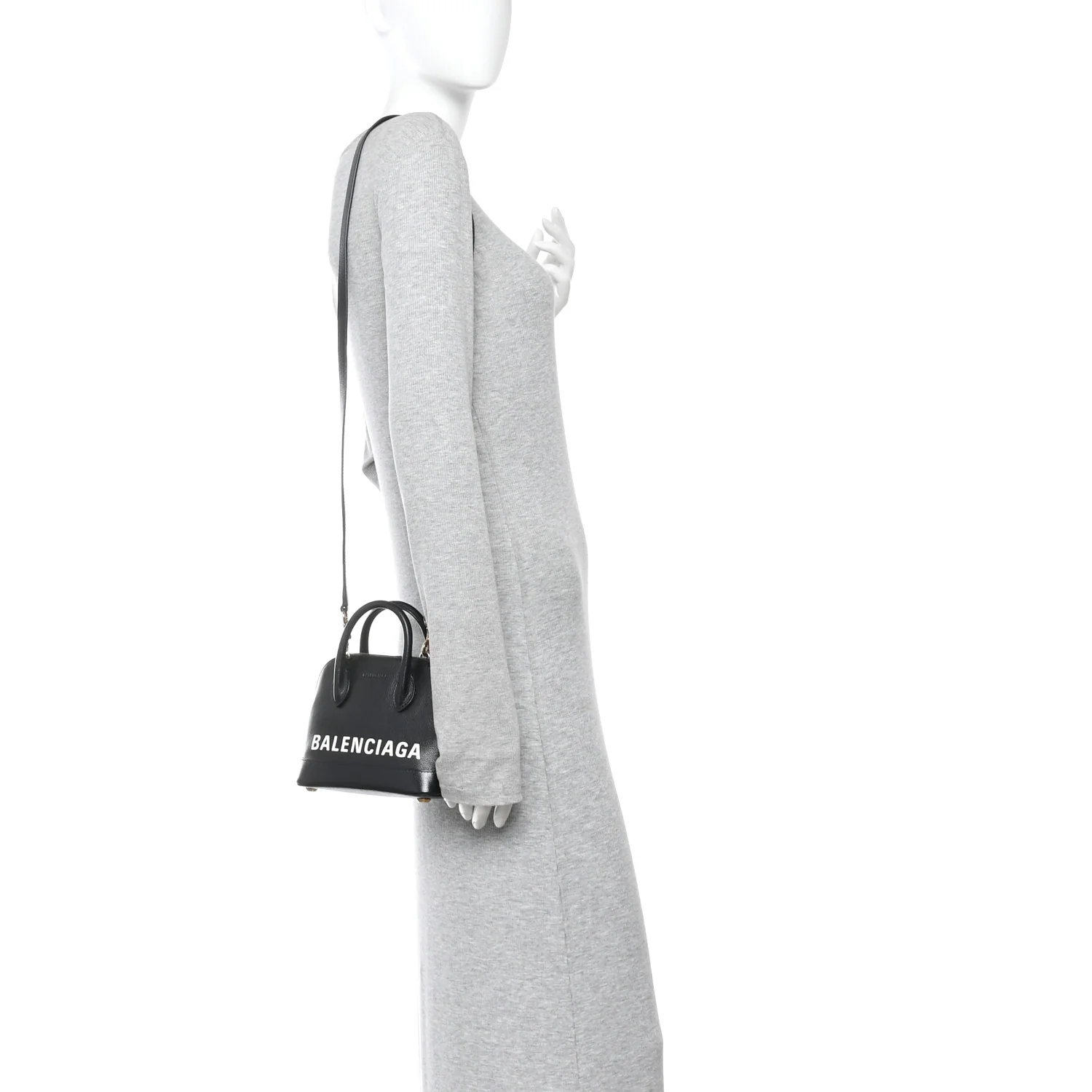Signature Grained Calfskin Logo XXS Ville Top Handle Bag Black White