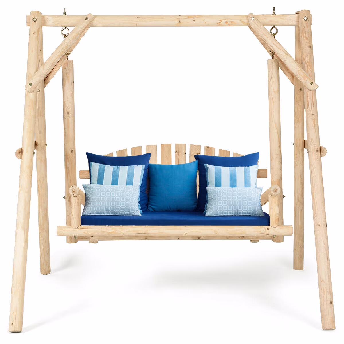 Costway A-Frame Wooden Porch Swing Outdoor garden rural Torched Log Curved Back Bench