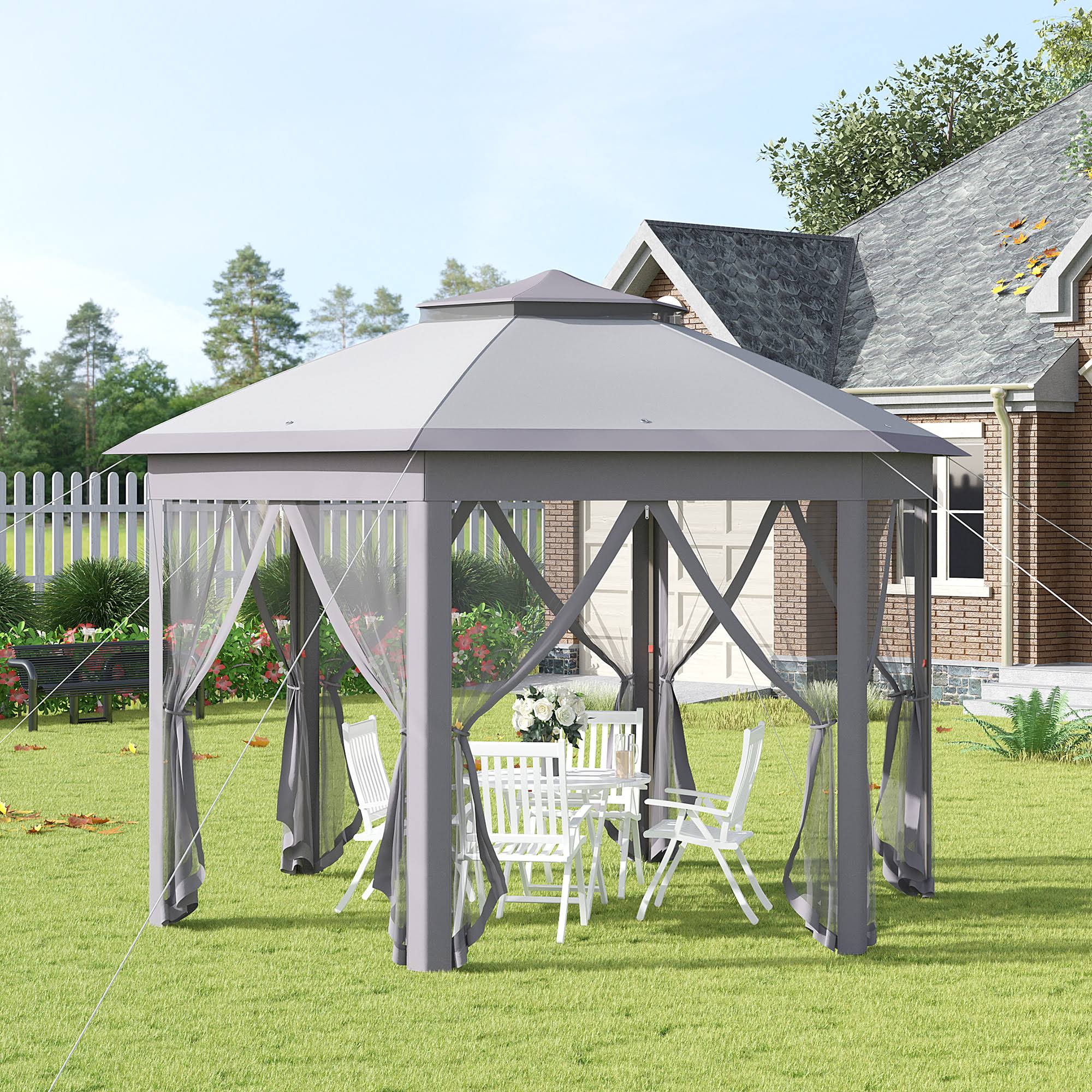 Outsunny Pop Up Gazebo 13x11 Double Roof Canopy Zippered Mesh Sidewalls Adjustable Height Carrying Bag Patio Garden | Aosom.com
