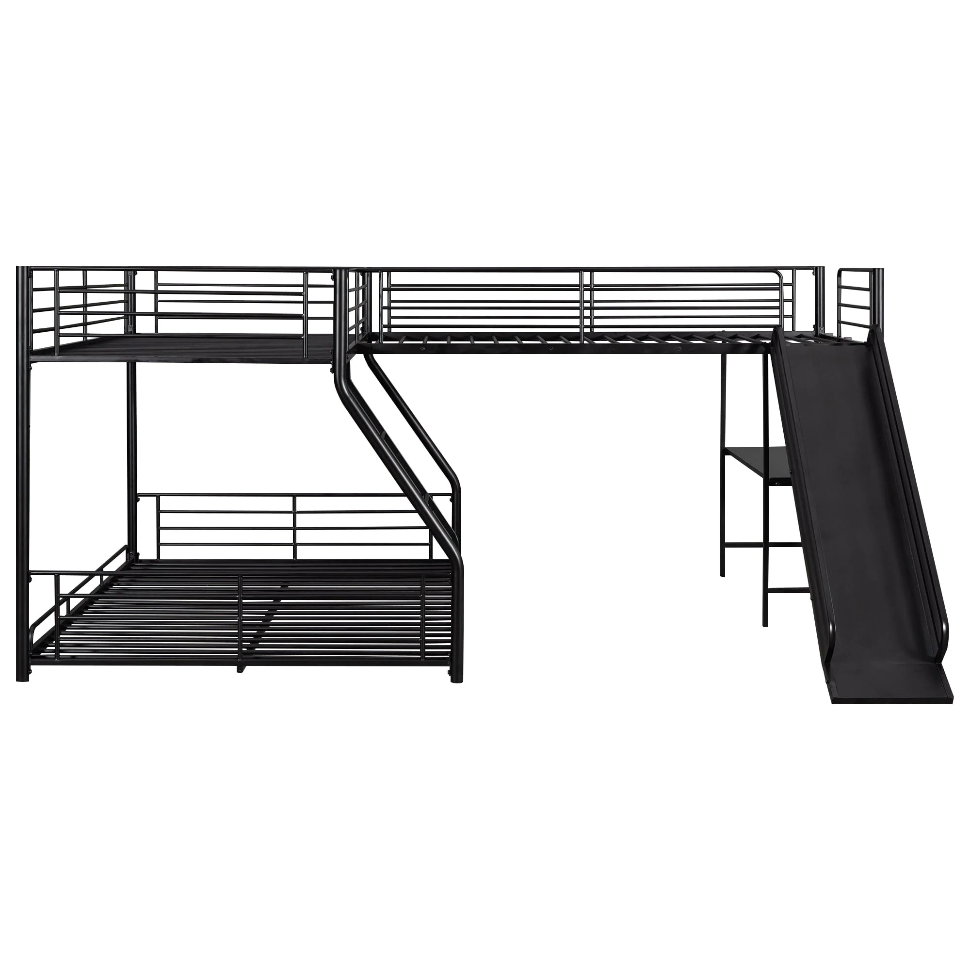 Metal L-Shaped Twin over Full Bunk and Loft Bed with Desk for Kids, Black - Image 5