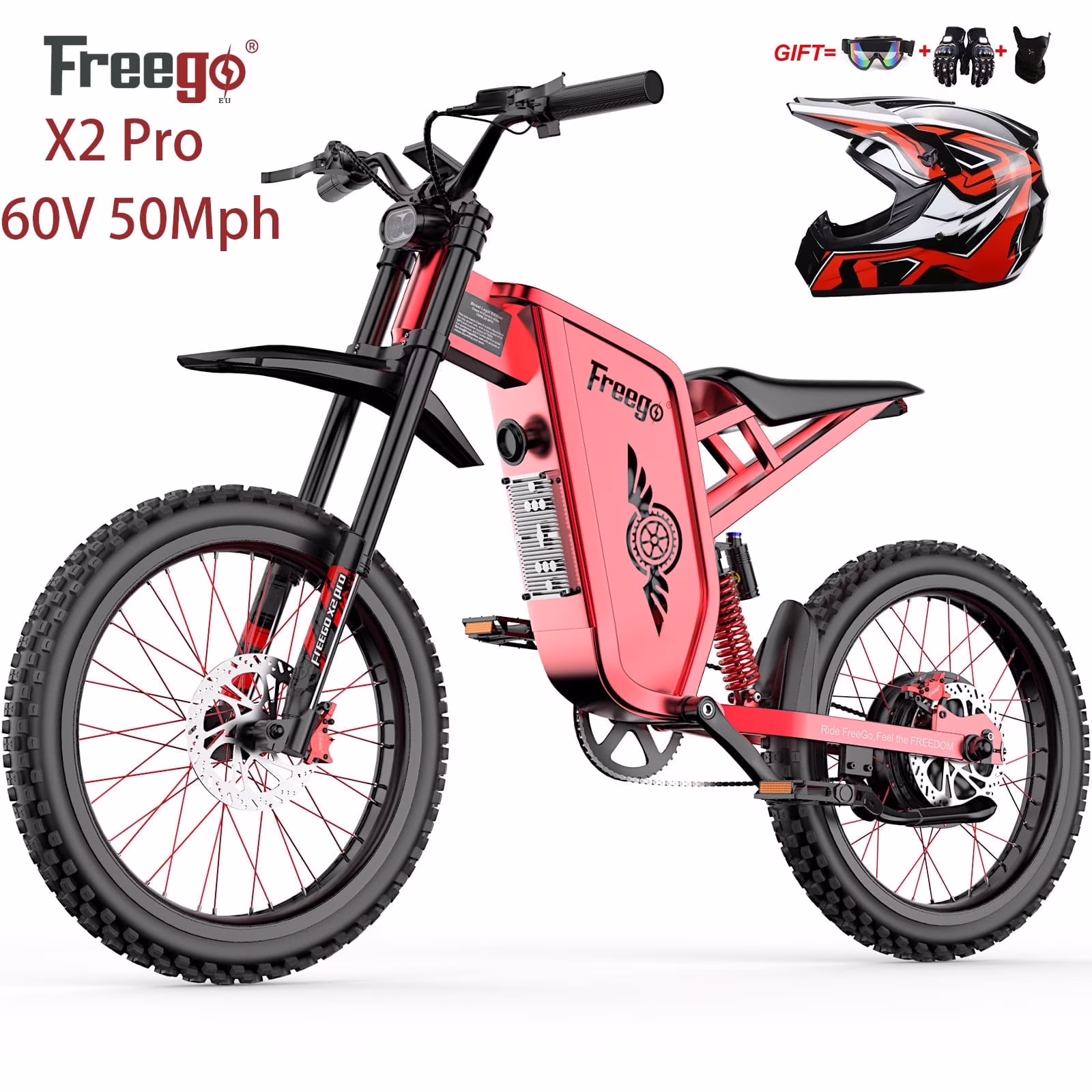 50MPH Electric Dirt Bicycle X2 Pro,6000W(Peak)Motor Electric Motorcycle, Electric Bike for Adults, 60V30AH Battery, 19x2 Tire Full Suspension Hydraulic Brake Half Throttle UL2849(Blue 30AH) - Image 3