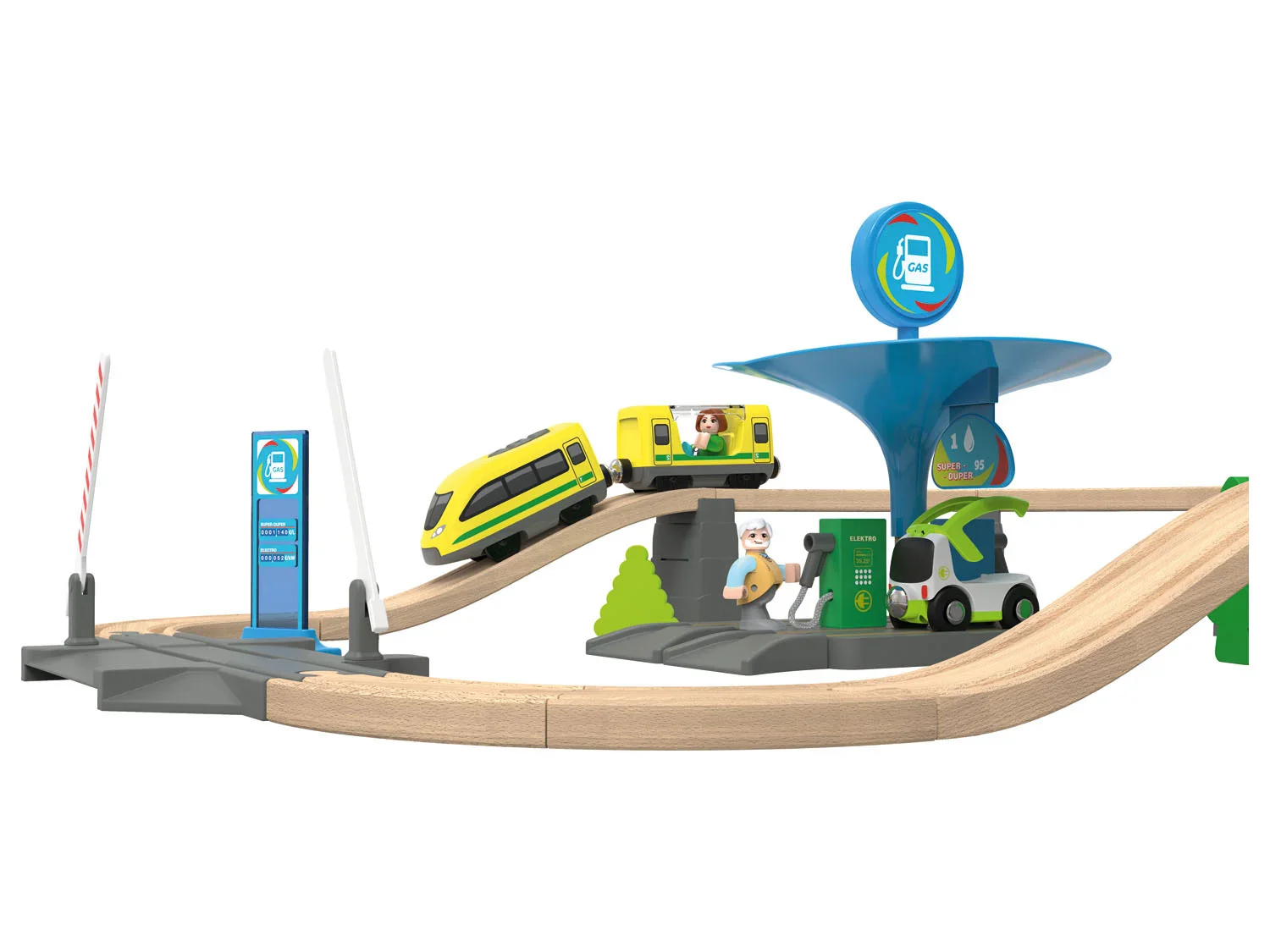 Playtive Set de chemin de fer et station-service en bois