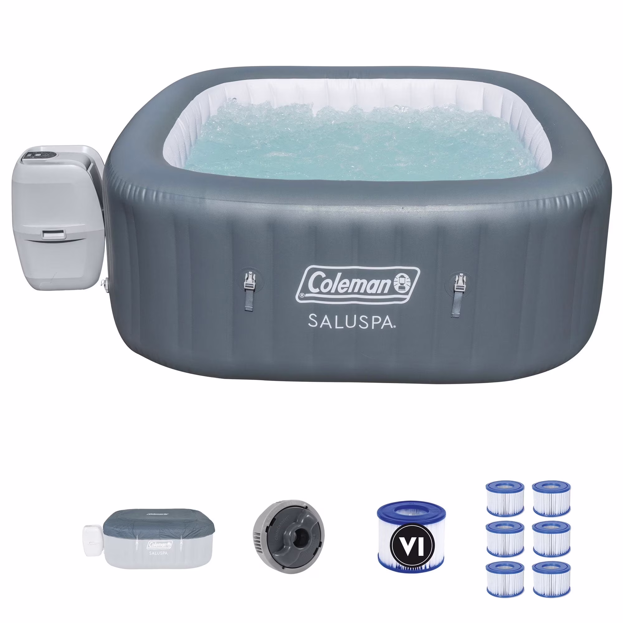 SaluSpa 4 Person Portable Inflatable Square Hot Tub w/ Pump #P09144