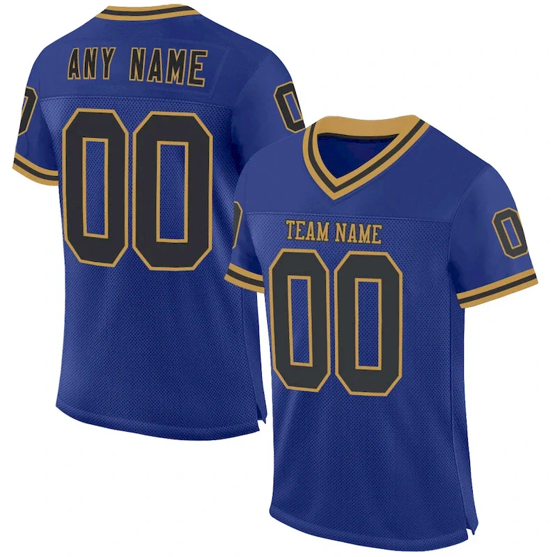 Custom Royal Black-Old Gold Mesh Authentic Throwback rugby jersey