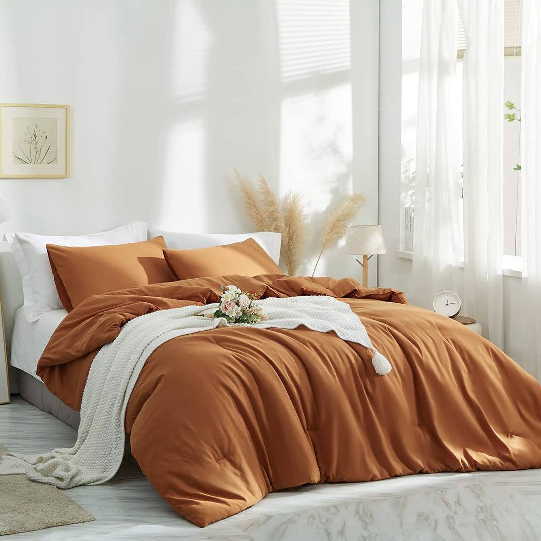Talmage Microfiber 3 Piece Comforter Set Eider & Ivory Color: Burnt Orange, Size: Queen Comforter + 2 Standard Pillowcases
