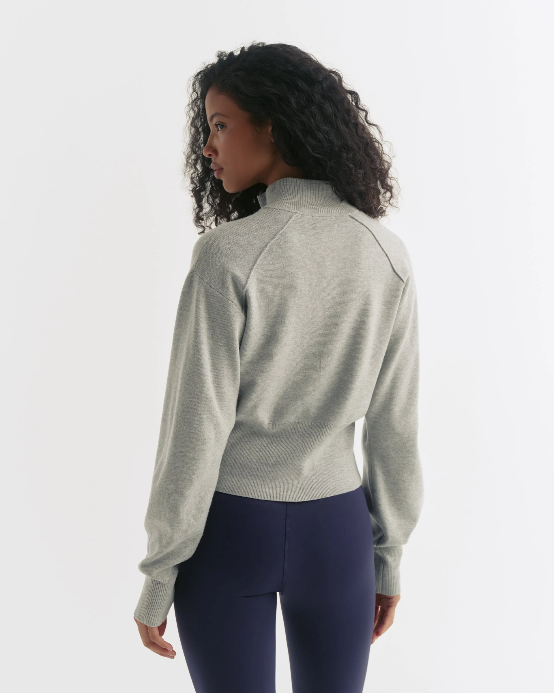 Knit Full Zip Funnel Neck Sweatshirt - Grey Melange
