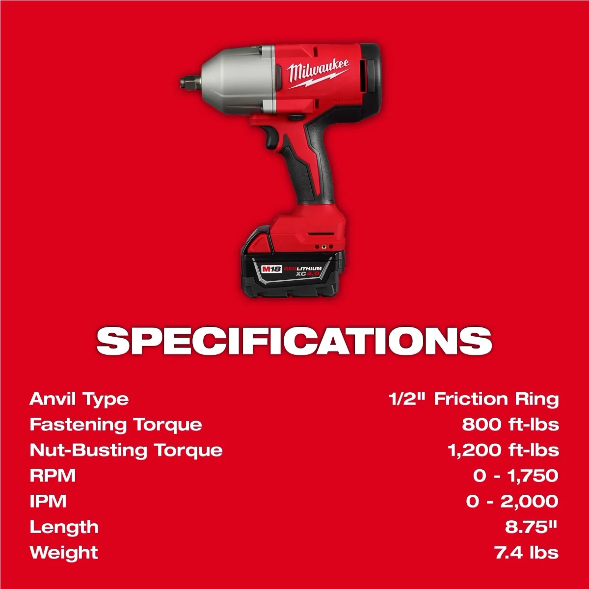 2666-21B 18V, 1/2" Cordless Friction Ring Impact Wrench - Image 4