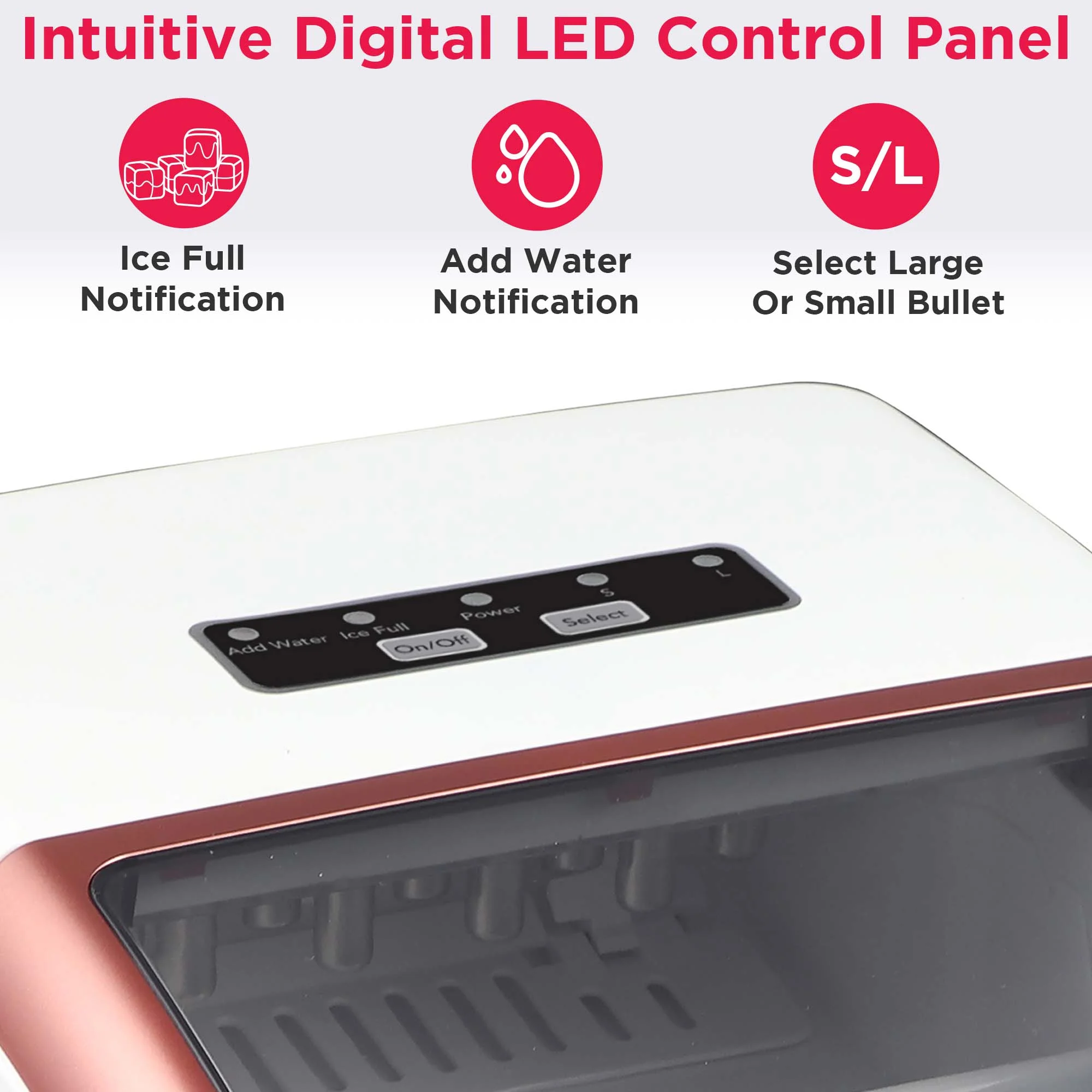 26 Lbs. Ice Maker, Bullet Shaped Ice, Rgwhite(White/Rose Gold) - Image 9