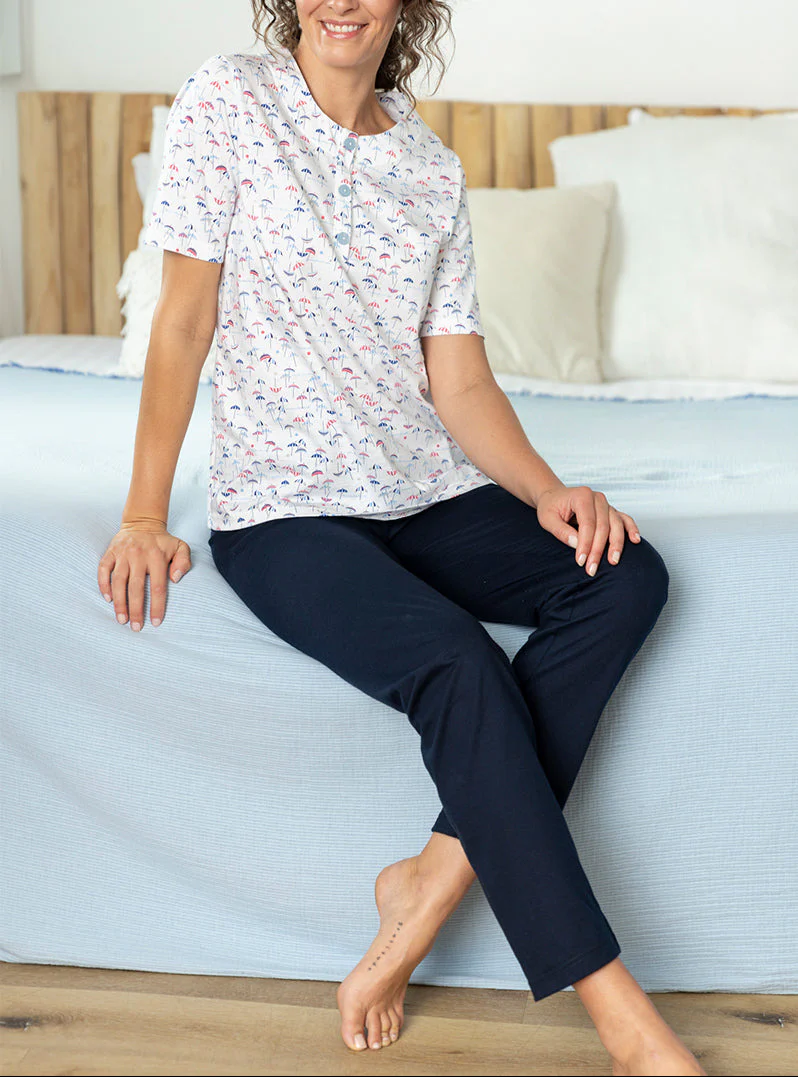 Pyjama femme en coton imprimé parasols
