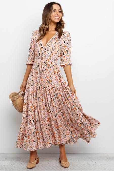 Robe maxi plissée à imprimé floral