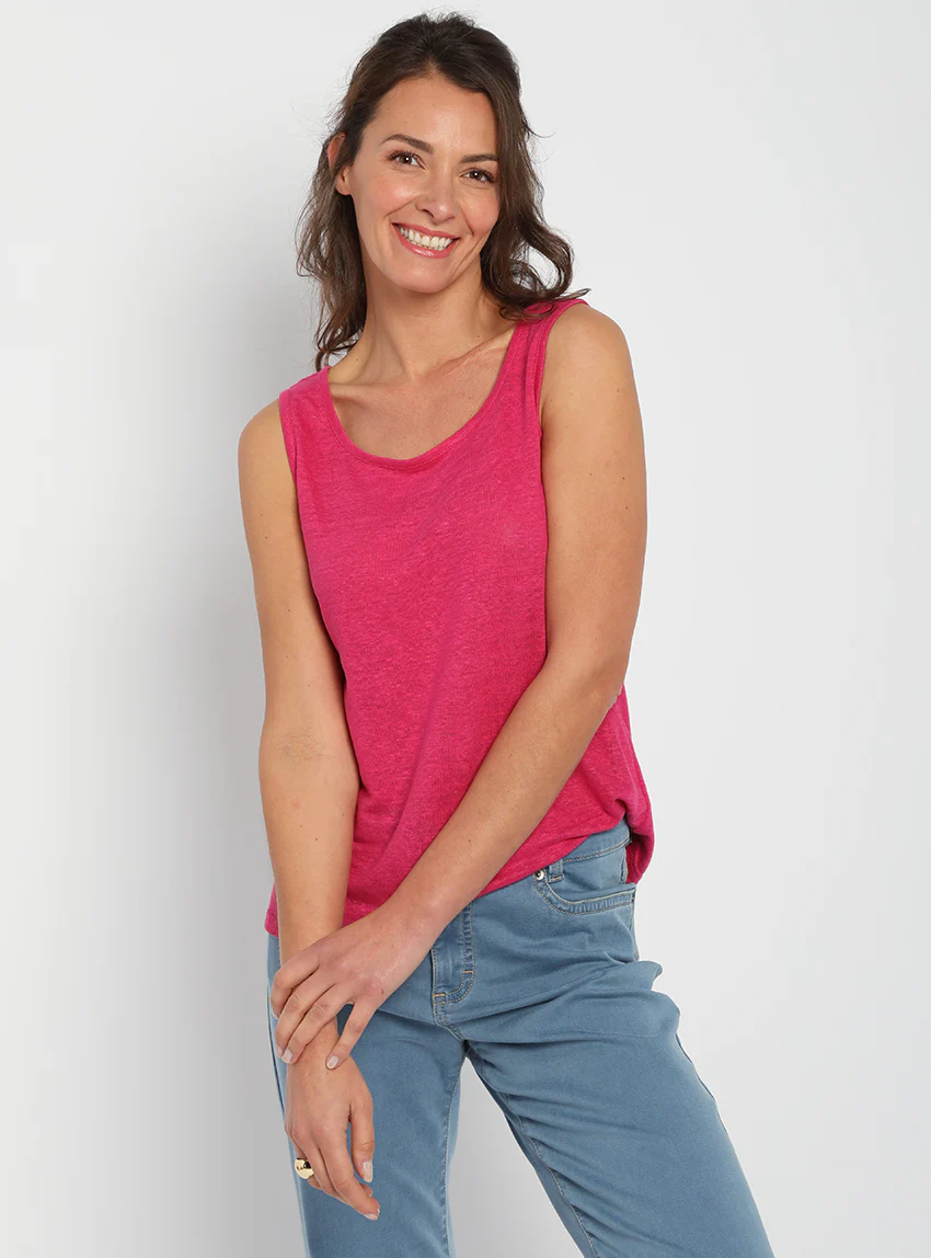 Débardeur femme en lin Rose Vif
