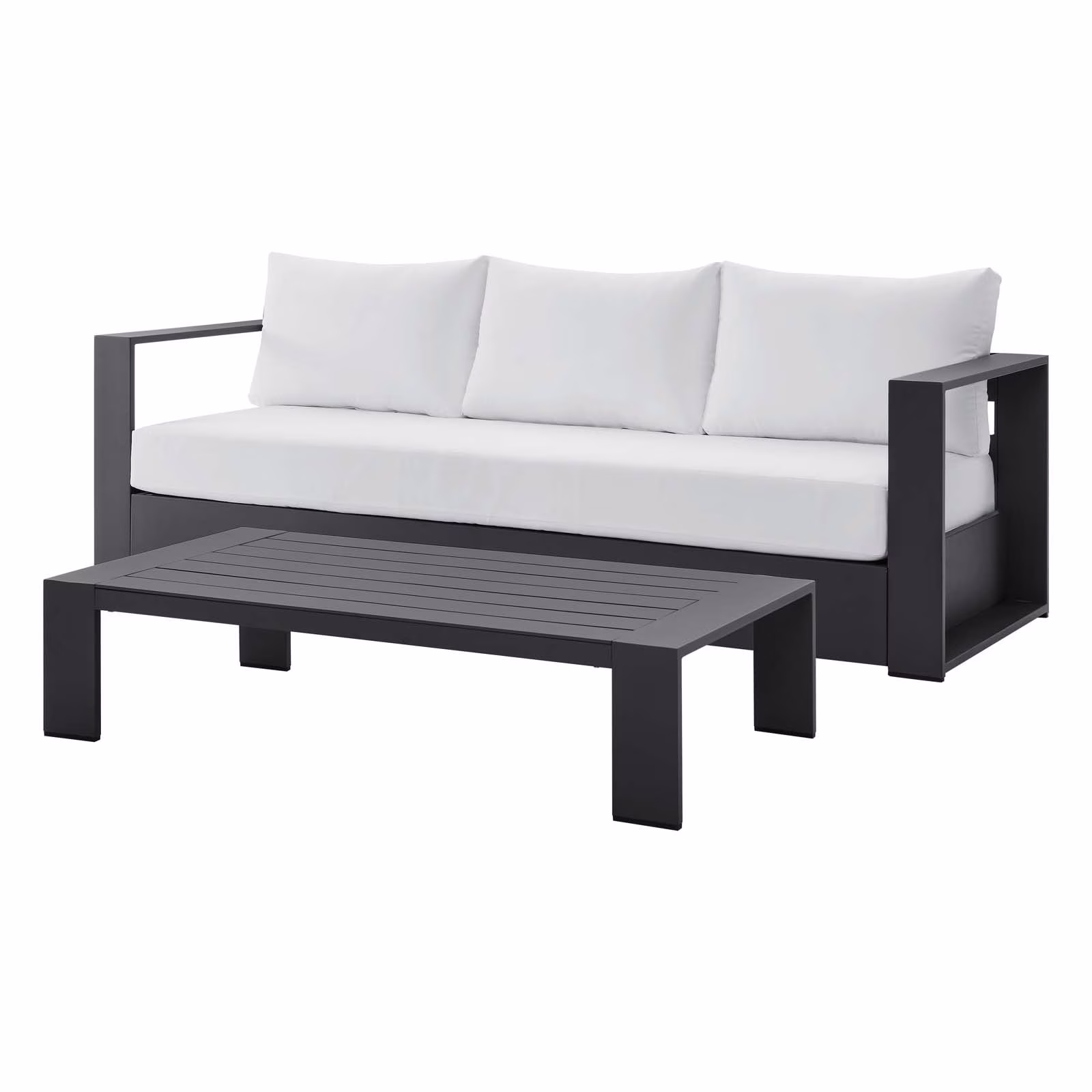 Lounge Sofa Table Set, Grey Gray, Aluminum, Metal, Fabric, Modern Contemporary, Outdoor Patio Balcony Cafe Bistro Garden Furniture Hotel Hospitality(Gray Charcoal) - Image 5