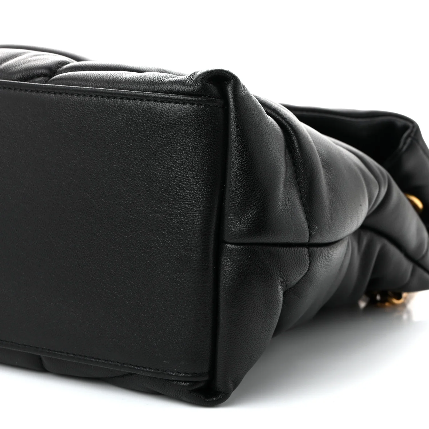Lambskin Quilted Medium Loulou Puffer Monogram Chain Satchel Black