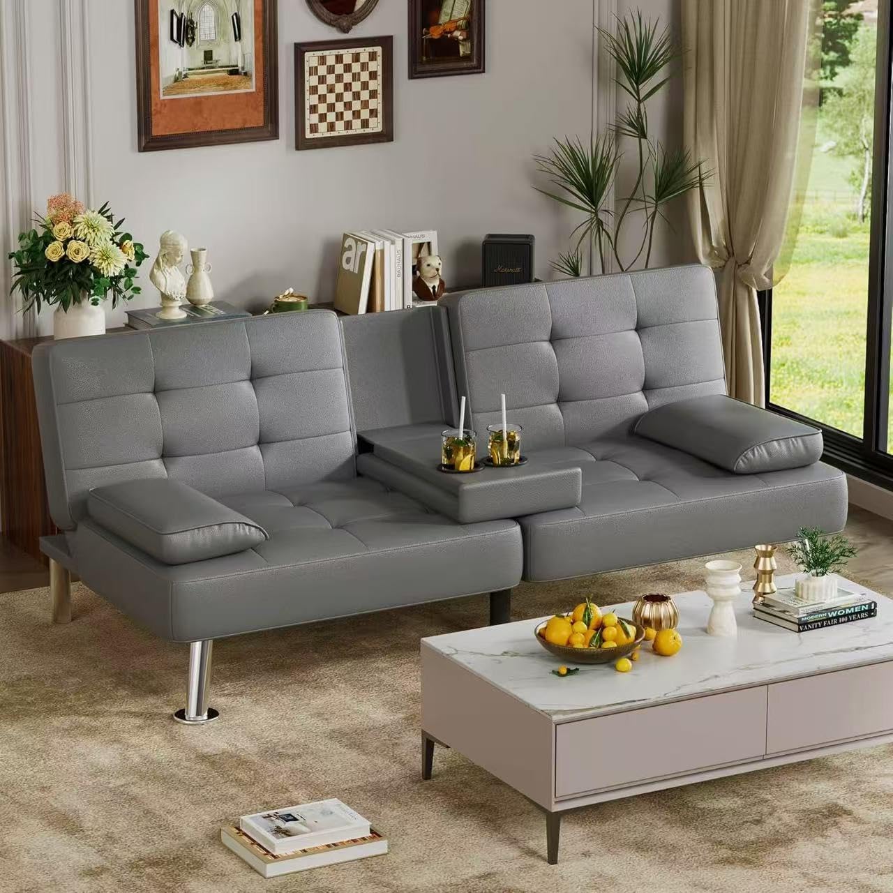 Canapé-lit futon Homall en cuir avec accoudoirs et fauteuil inclinable réglable
