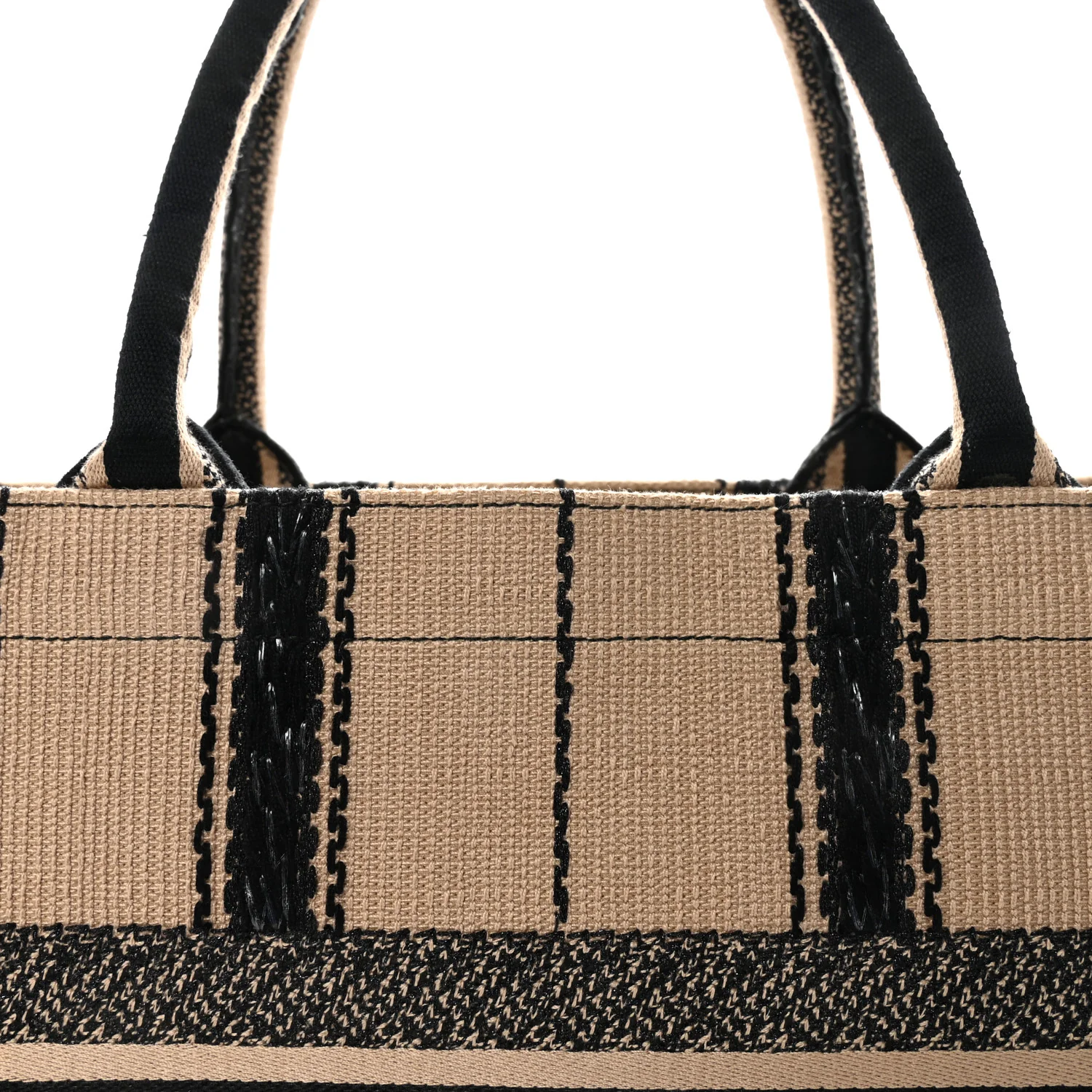 Canvas Embroidered Medium Bayadere Book Tote Black Beige