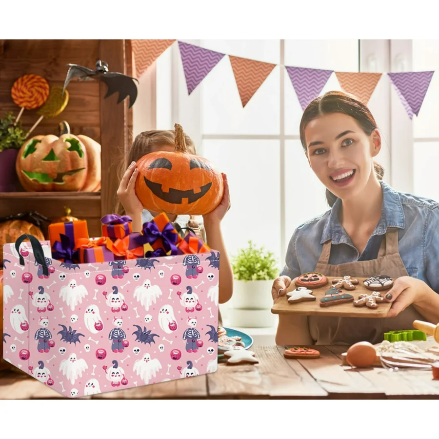 Halloween Kids Basket, Pink Pumpkin Pattern
