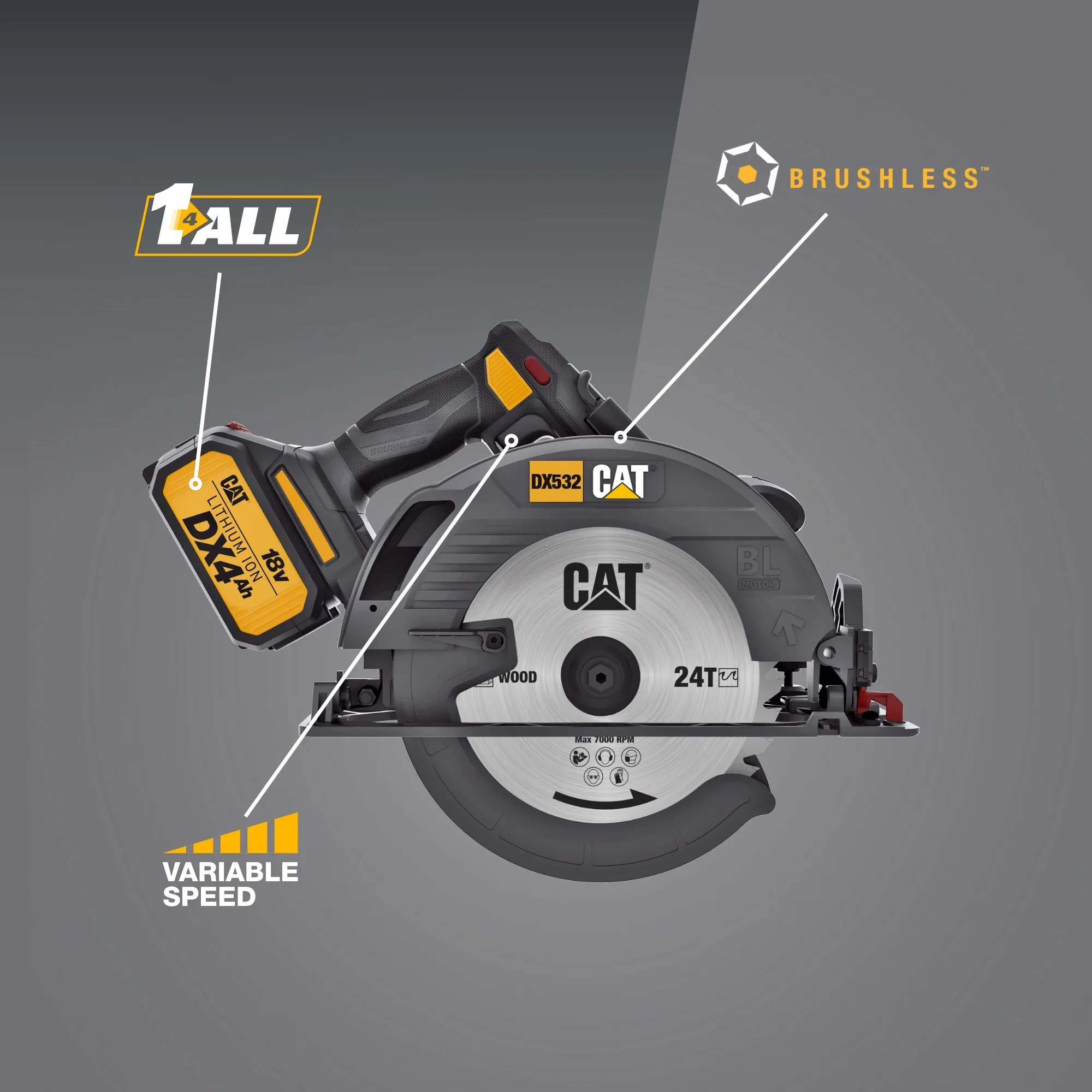 Caterpillar Cat? DX532 18V 1 FOR ALL 7-1/4�� Cordless Circular Saw with Brushless Motor