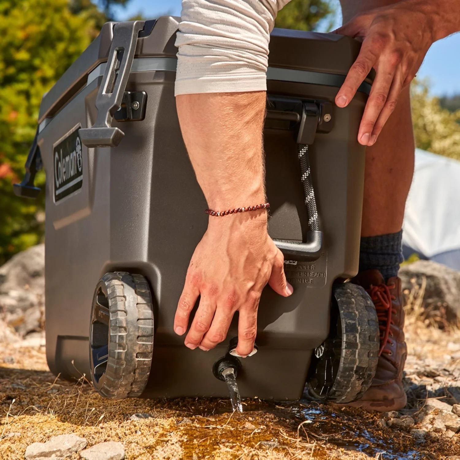 Convoy Series 65-Quart Hard Cooler with Wheels, up to 48 Cans, Brown Walnut Color(Walnut) - Image 8