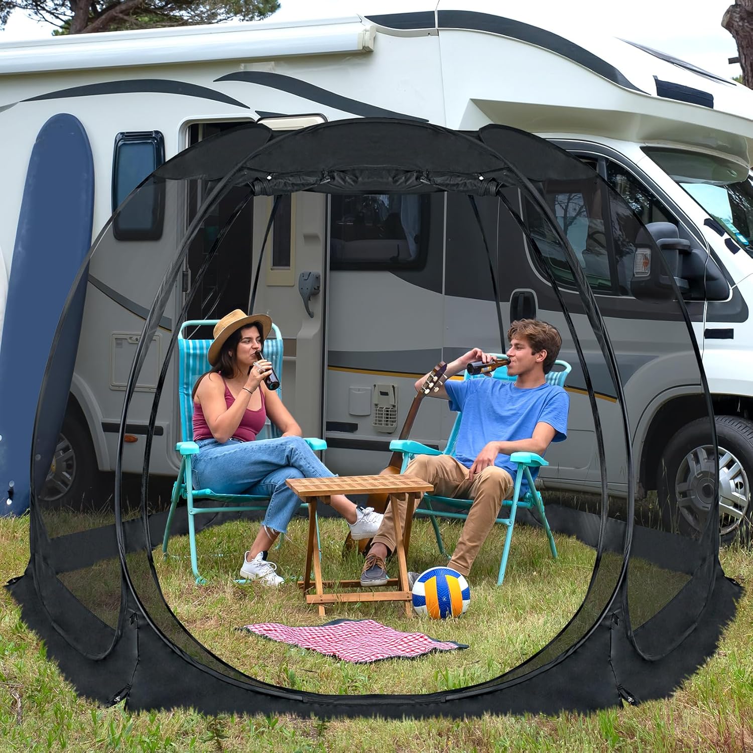 Gazebo moustiquaire pouvant accueillir 6, 10 ou 15 personnes. Tente de style igloo avec moustiquaire latérale. Idéal