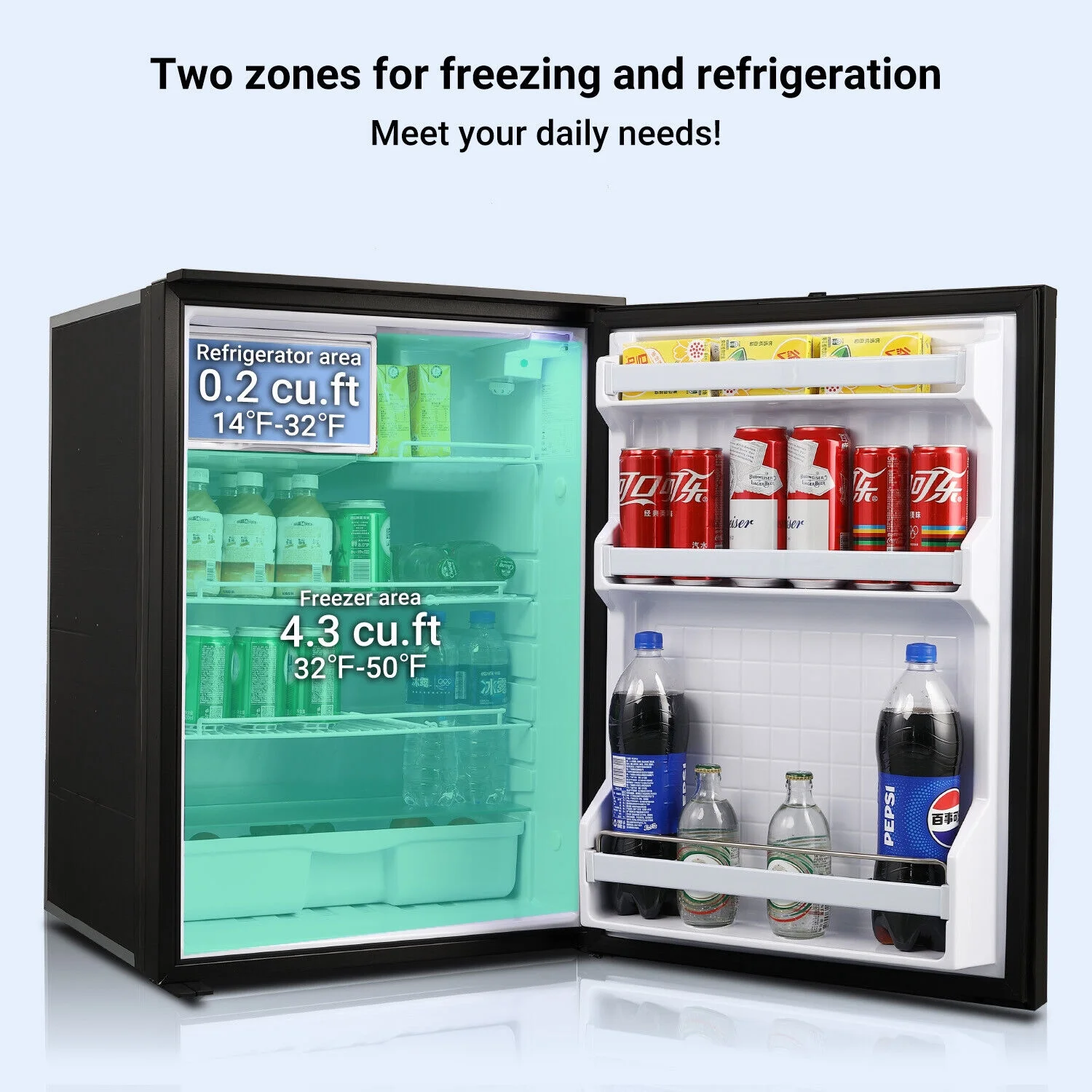 4.5 Cu ft/130L DC 12/24V RV Refrigerator with Freezer Compact Portable Fridge - Image 3
