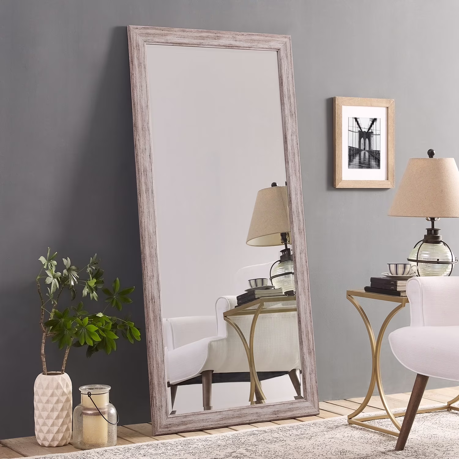 Large Farmhouse Mirror Farmhouse Bathroom Mirror Farmhouse Mirrors for Wall Decor Living Room Rustic Mirrors for Wall Decor Living Room Dressing Room Floor/Wall Mounted - Rustic, Distressed White
