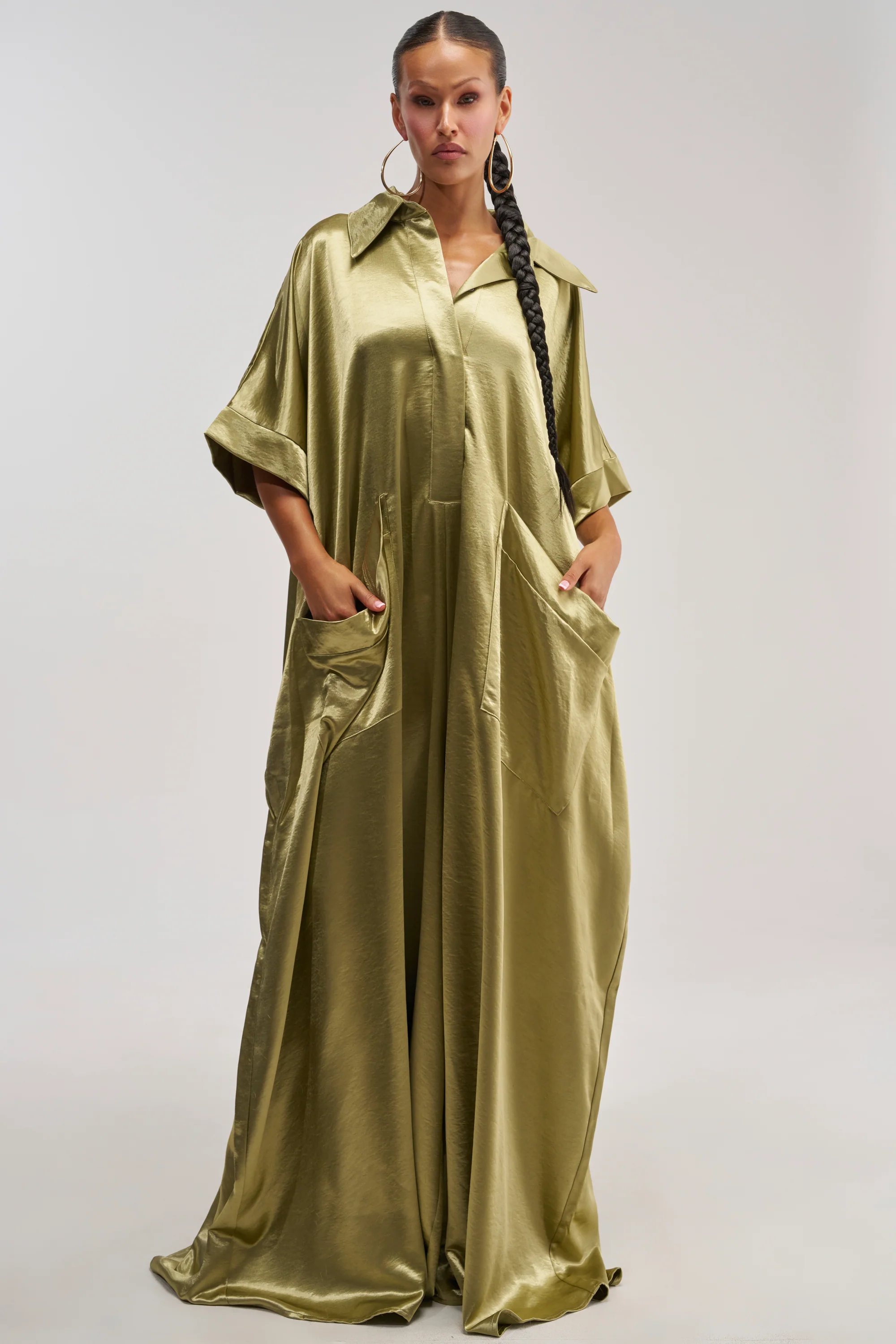 SHE'S RICH OVERSIZED JUMPSUIT IN OLIVE - Akira Store