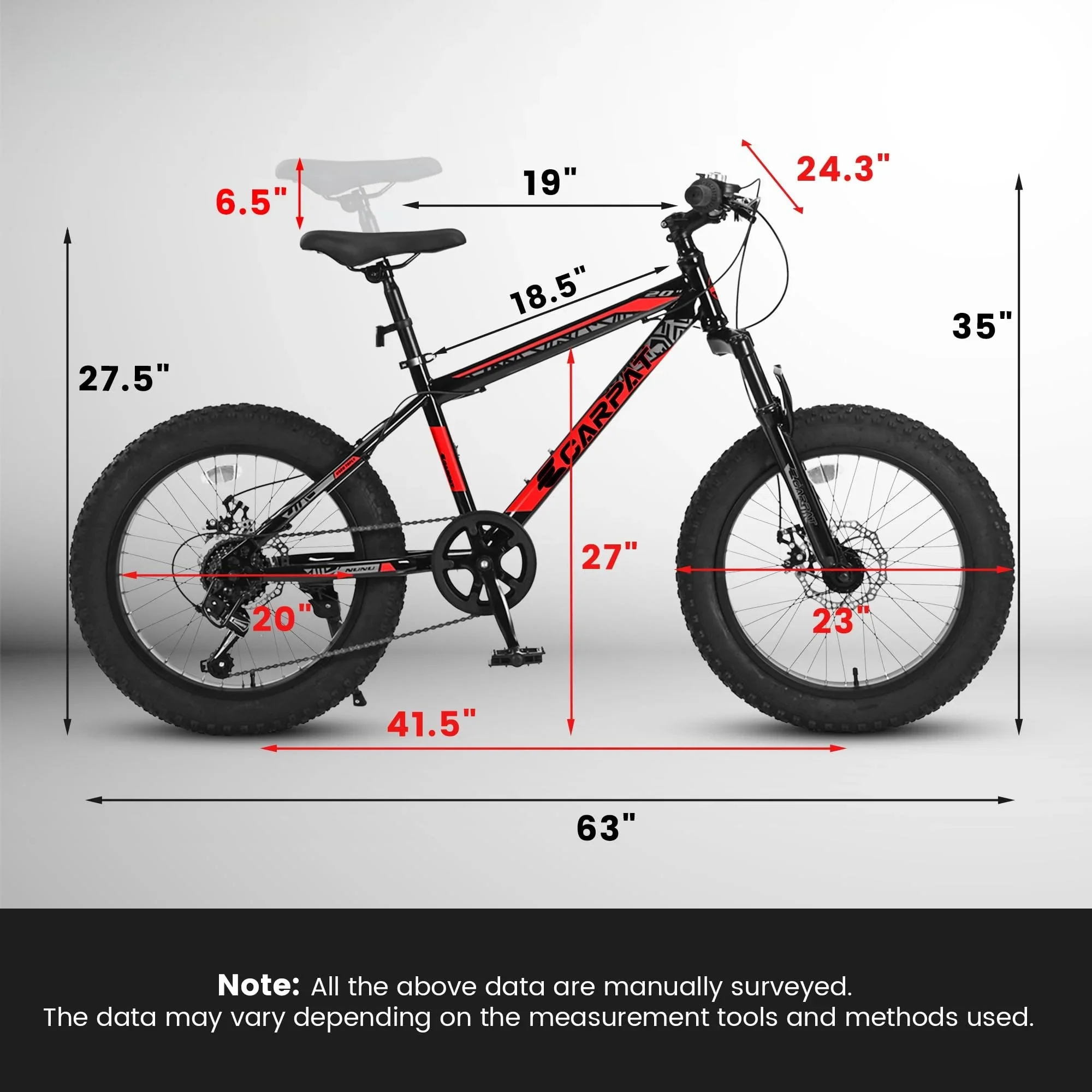UPANBIKE 20 Inch Fat Tire Mountain Bike 4'' Wide Wheels 7-Speed Dual Disc Brakes High Carbon Steel Frame Front Suspension Snow Beach Trail Bike for Men & Women