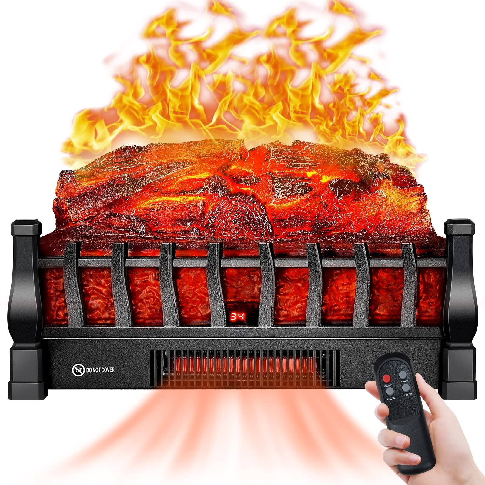 Alpaca Electric Fireplace Logs Inserts Heater with Infrared Remote Controller 5 Flame Brightness 24H Timer Overheating Protection for Home and Office