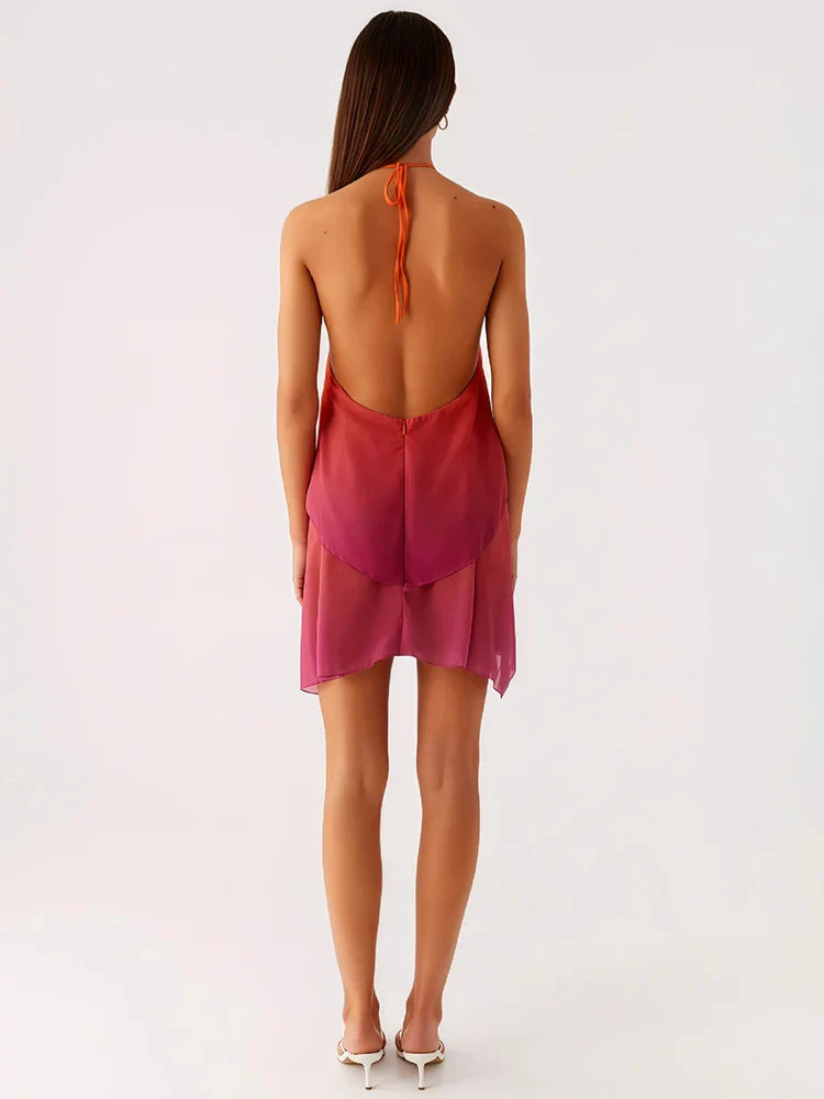Robe courte à volants dégradé rose
