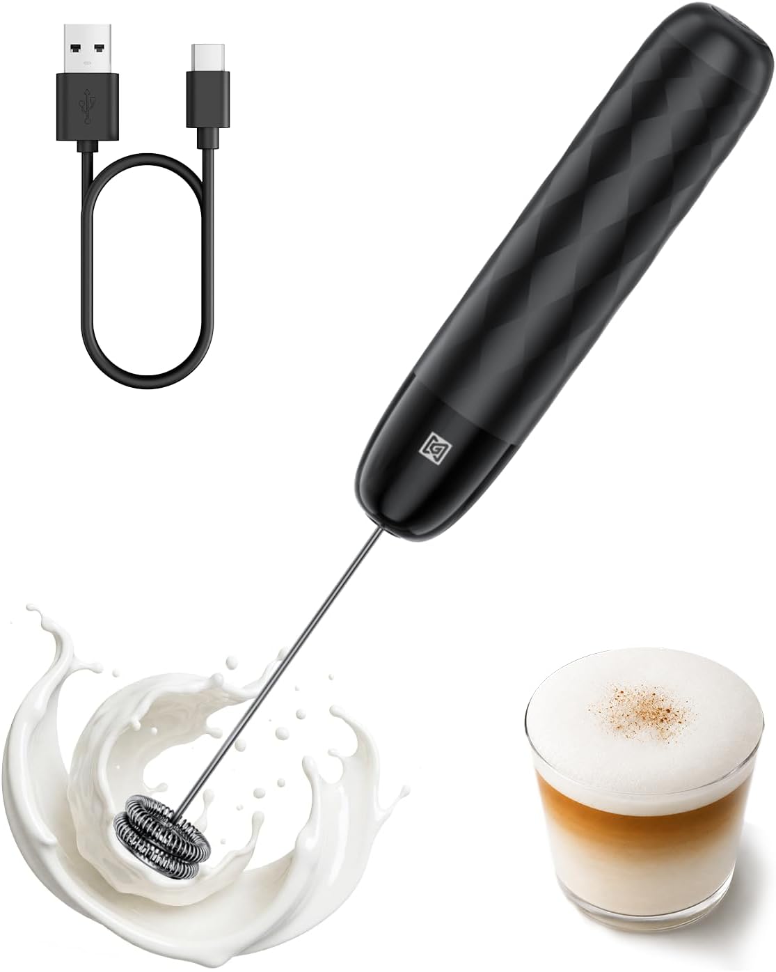 Maestri House Rechargeable Milk Frother, LunaFro Mini with Detachable Wand| 8000RPM Turbo Motor, 1200mAh lithium battery, Compact Design Handheld Milk Frother for Lattes, Cappuccino, Matcha, No Stand
