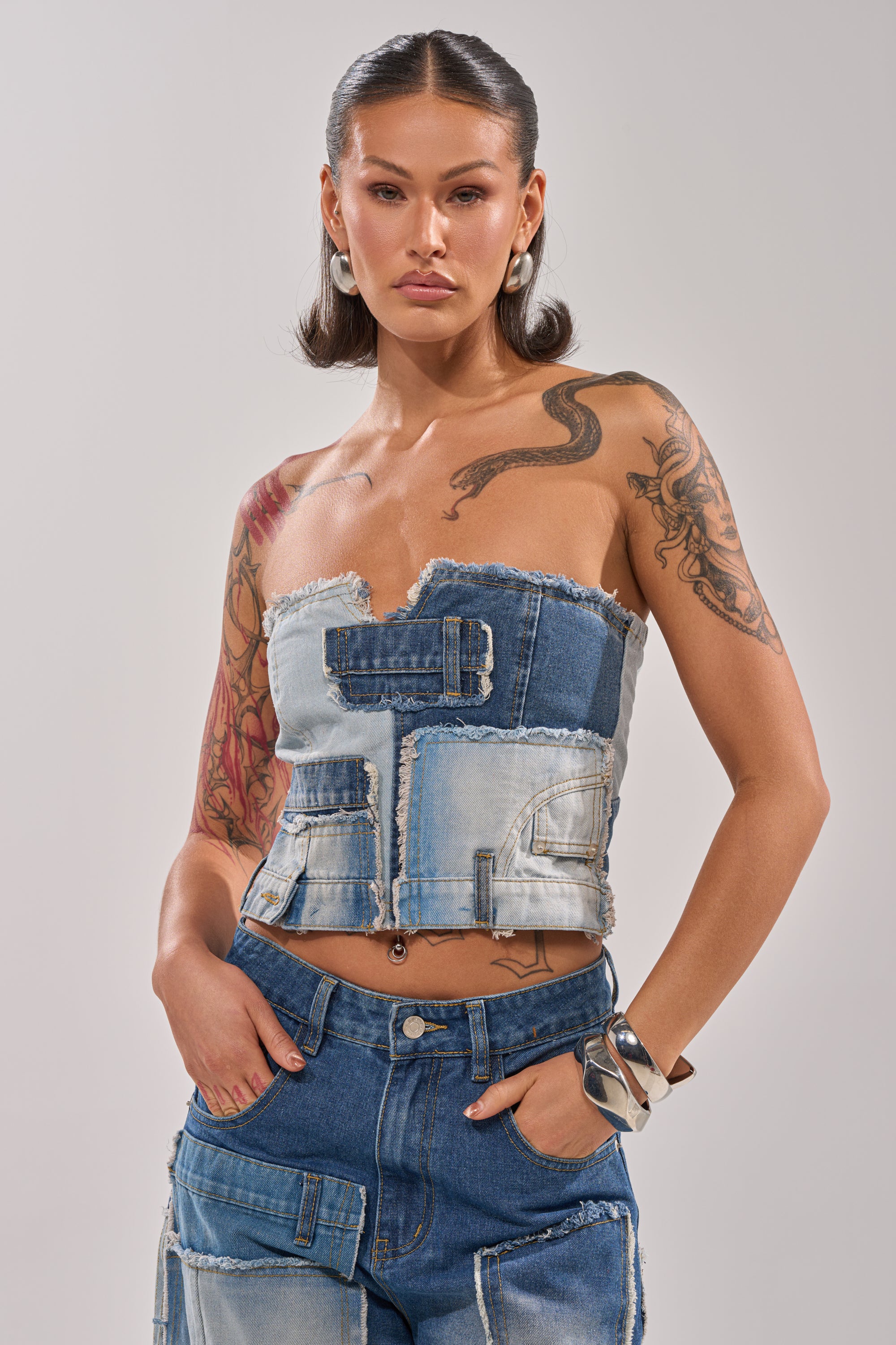 PATCH ME UP DENIM CORSET - Akira Store